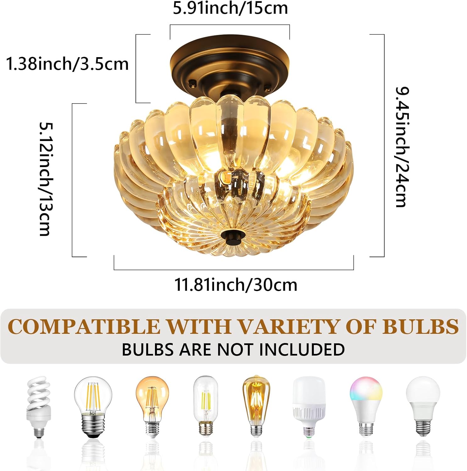 Lampada da Soffitto Vintage 3*E27 30CM, Ambra - immagine 6