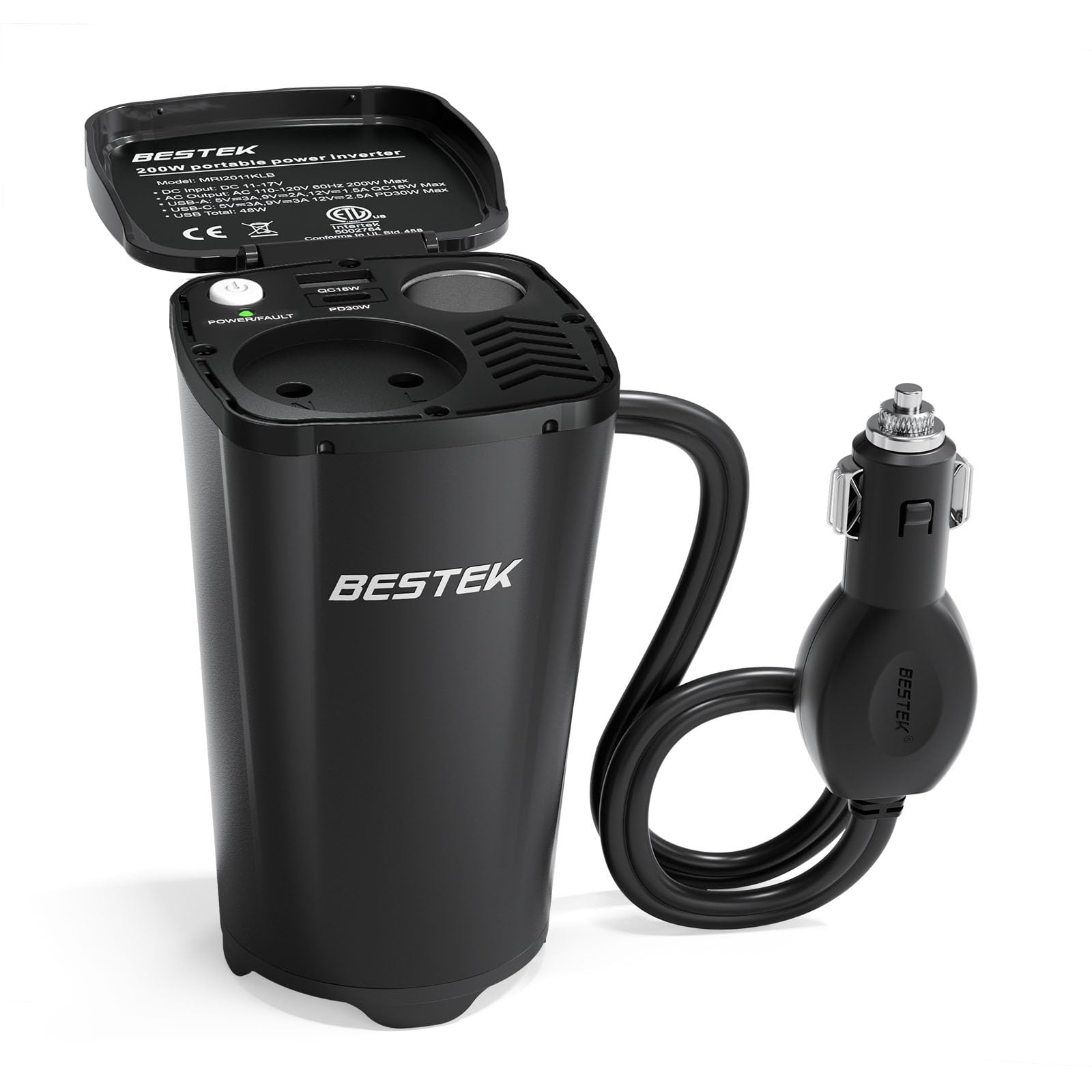 Bestek Inverter Auto 200W con 2 Porte USB