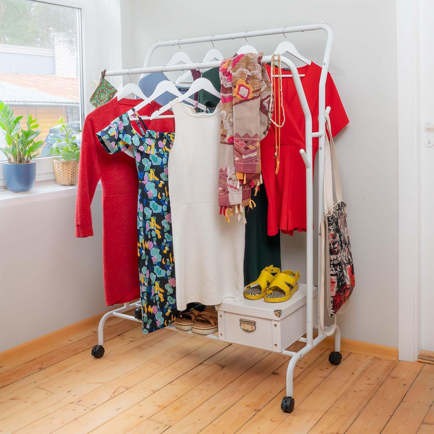 Tatkraft Swan - Rella Appendiabiti con Ruote 100kg, Bianco