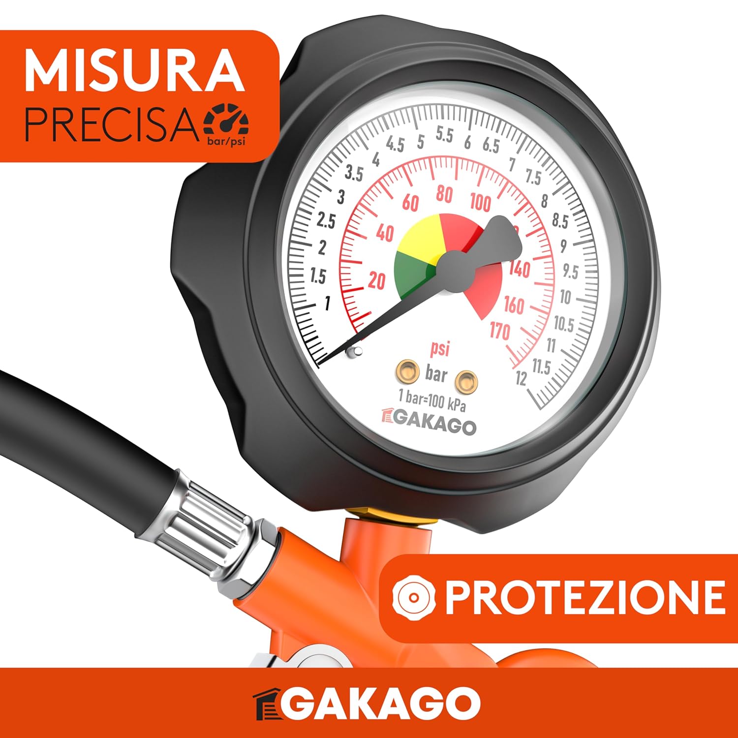 Gakago Gonfiatore Pneumatici con Manometro 0-12 bar - immagine 2