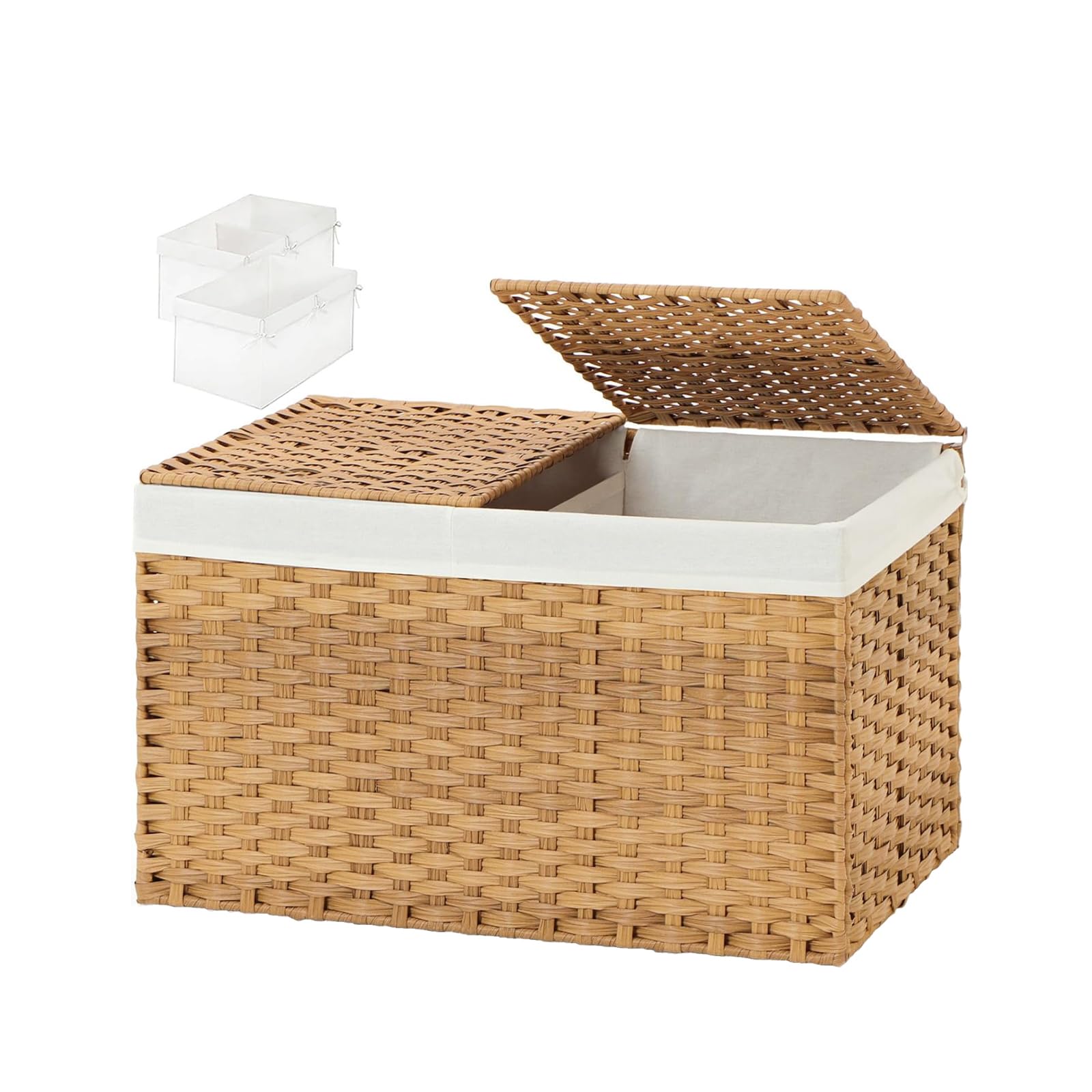 Cesto Portaoggetti Vimini 180L con 2 Coperchi, Naturale