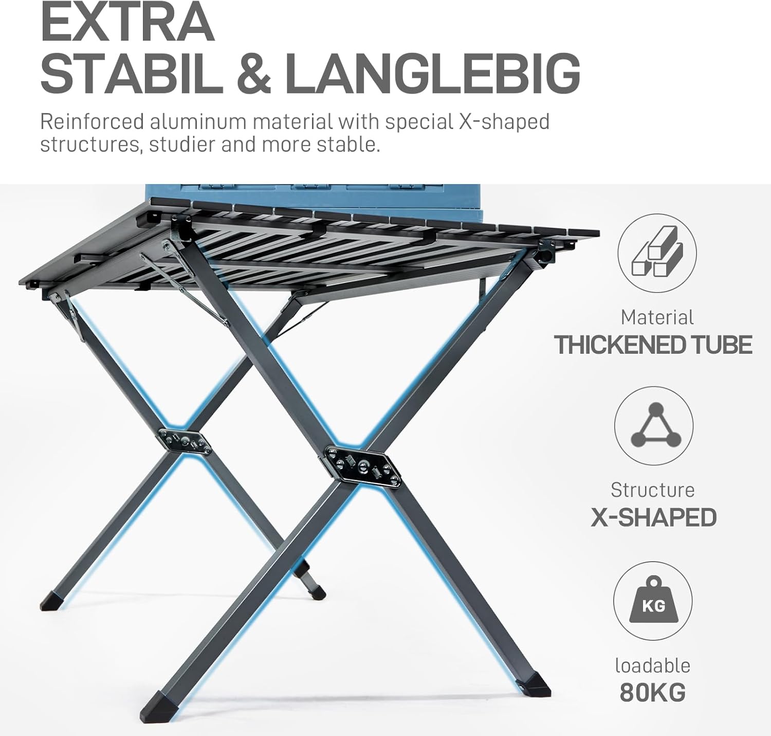 Ever Advanced Tavolo da Campeggio Pieghevole 120x70cm, Grigio - immagine 5