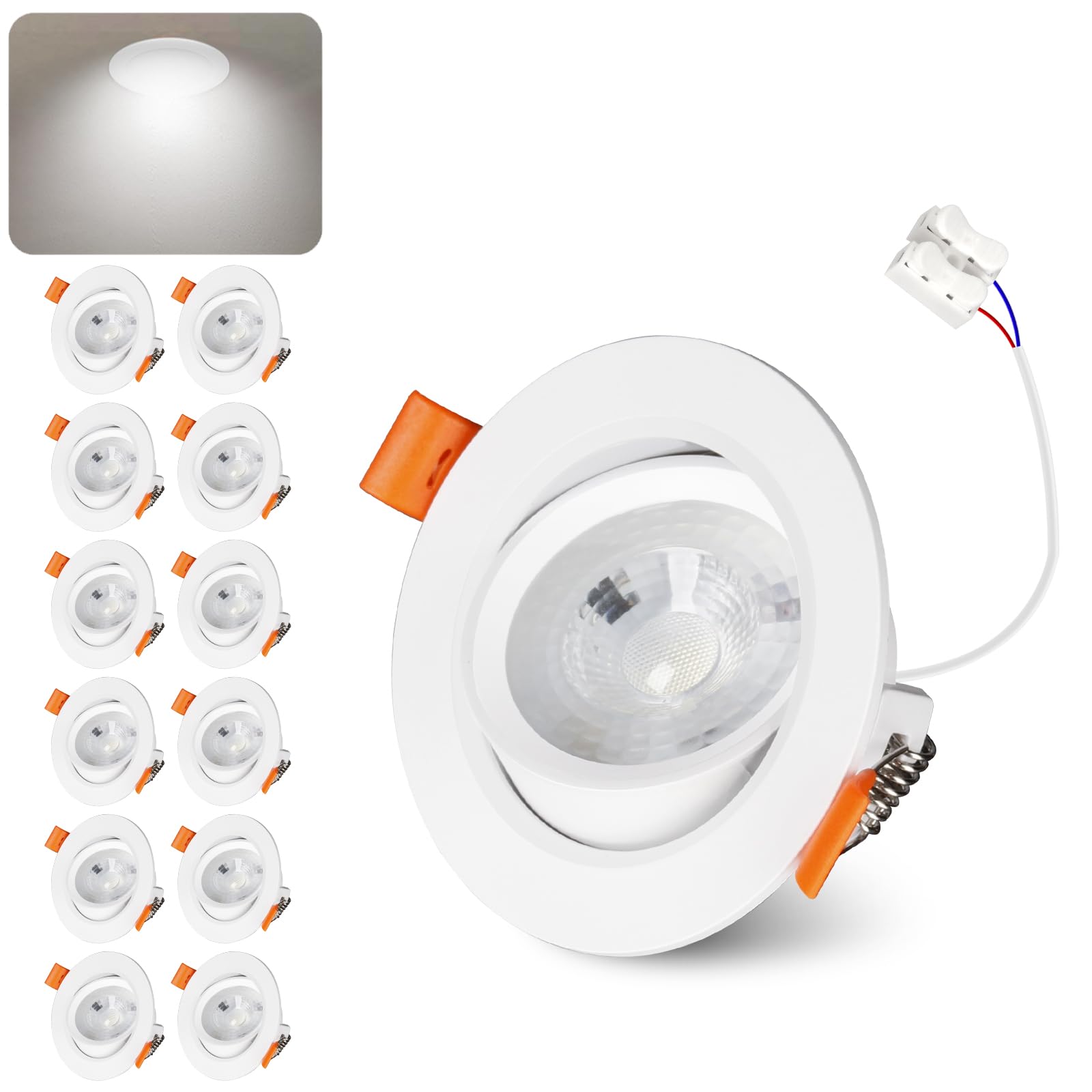 Faretti LED Soffitto Incasso 7W 6000K, Set di 12