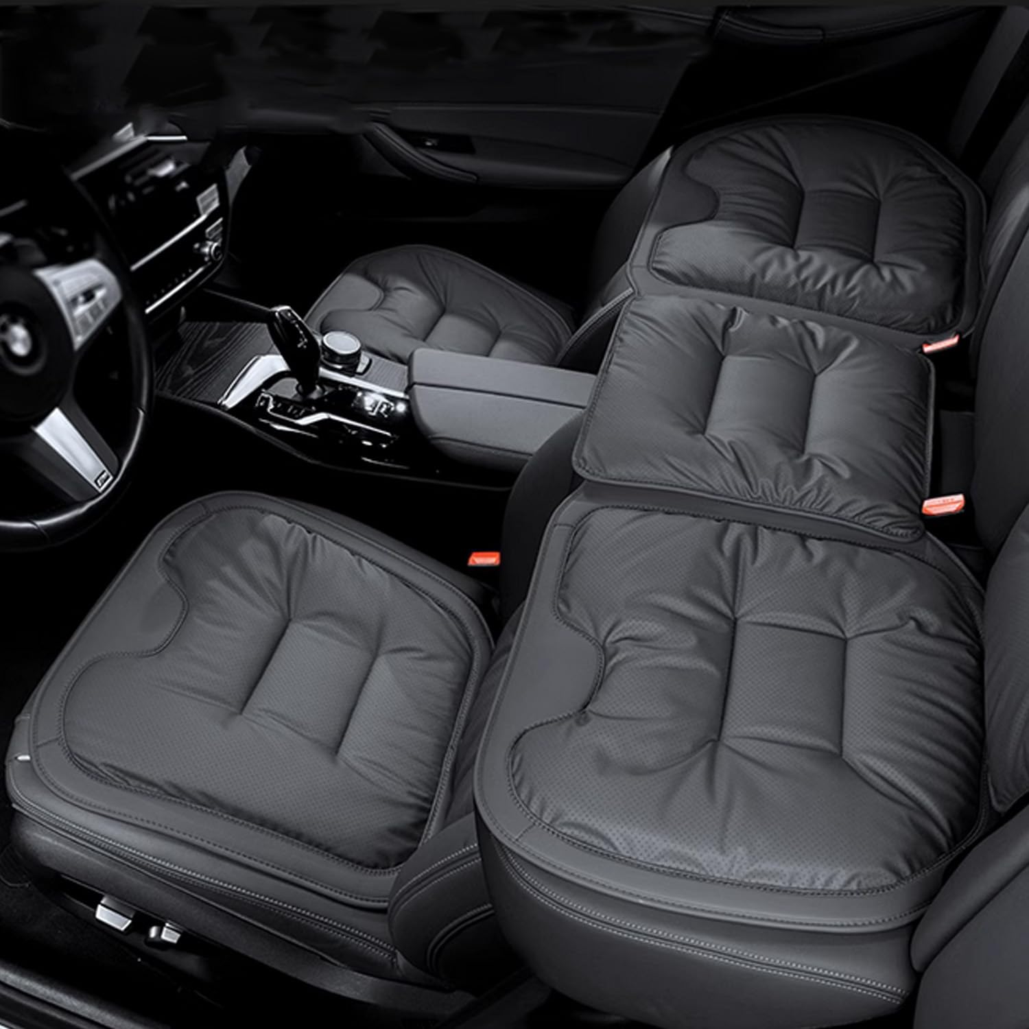 Cuscino Sedile Auto in Nappa Traspirante, Set 5 Pezzi Nero