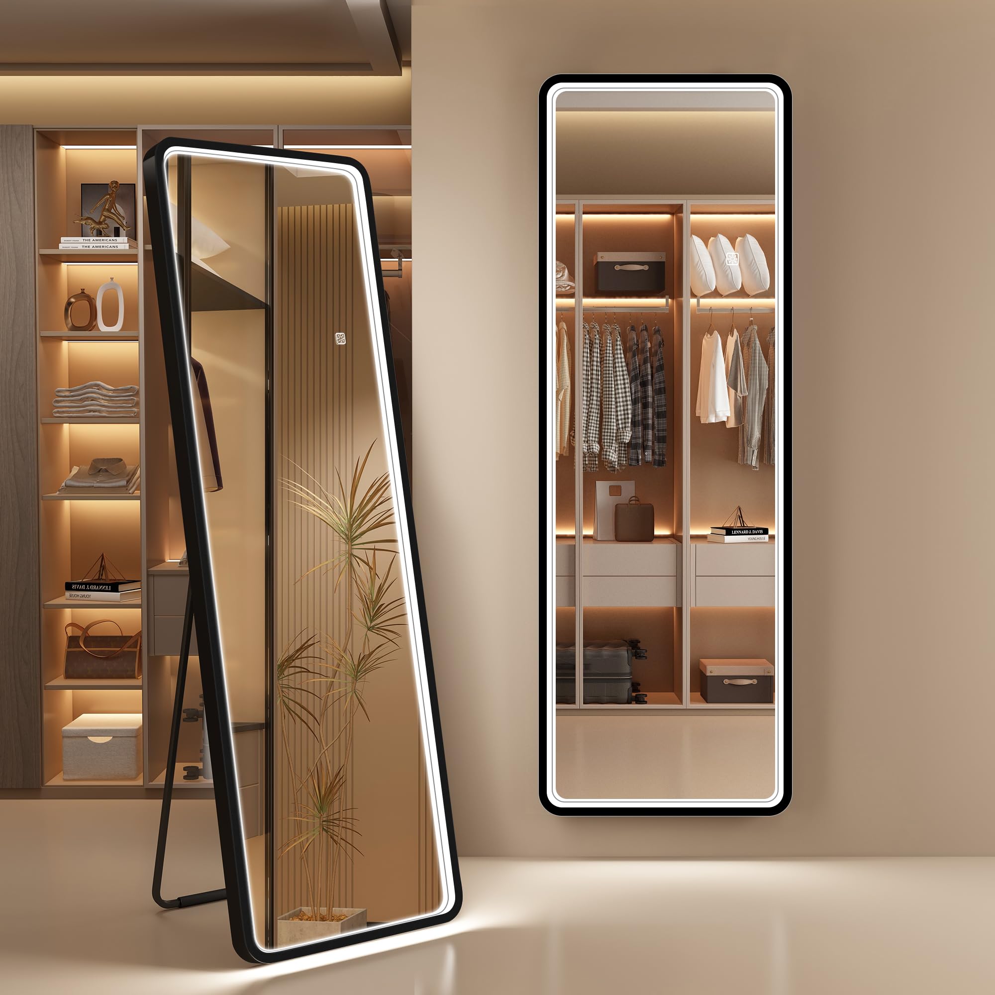 S'bagno Specchio da Parete Lungo con Luci LED 160x50 cm, Nero