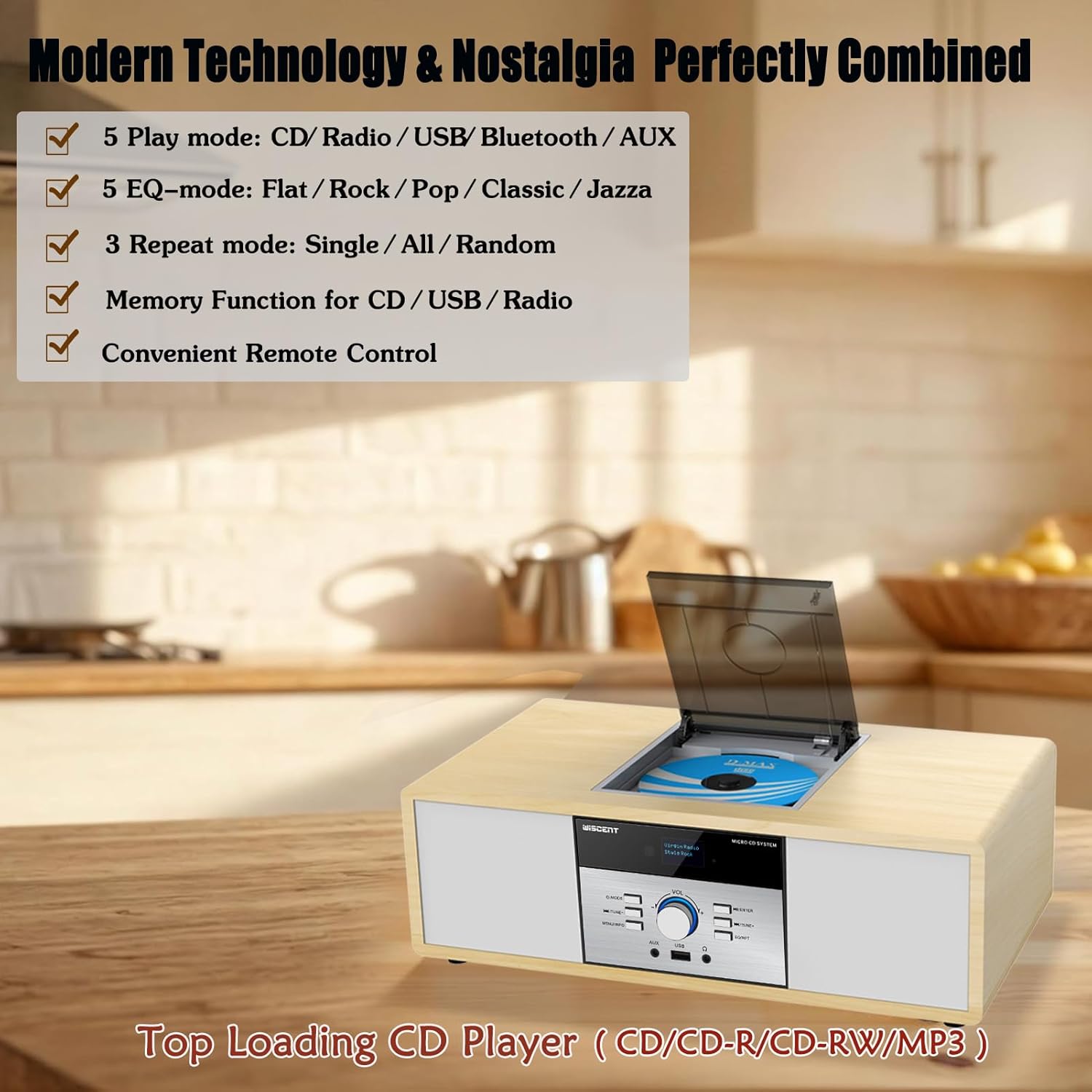 Impianto Stereo Casa Hi-Fi con Radio DAB+ e CD, Legno - immagine 3