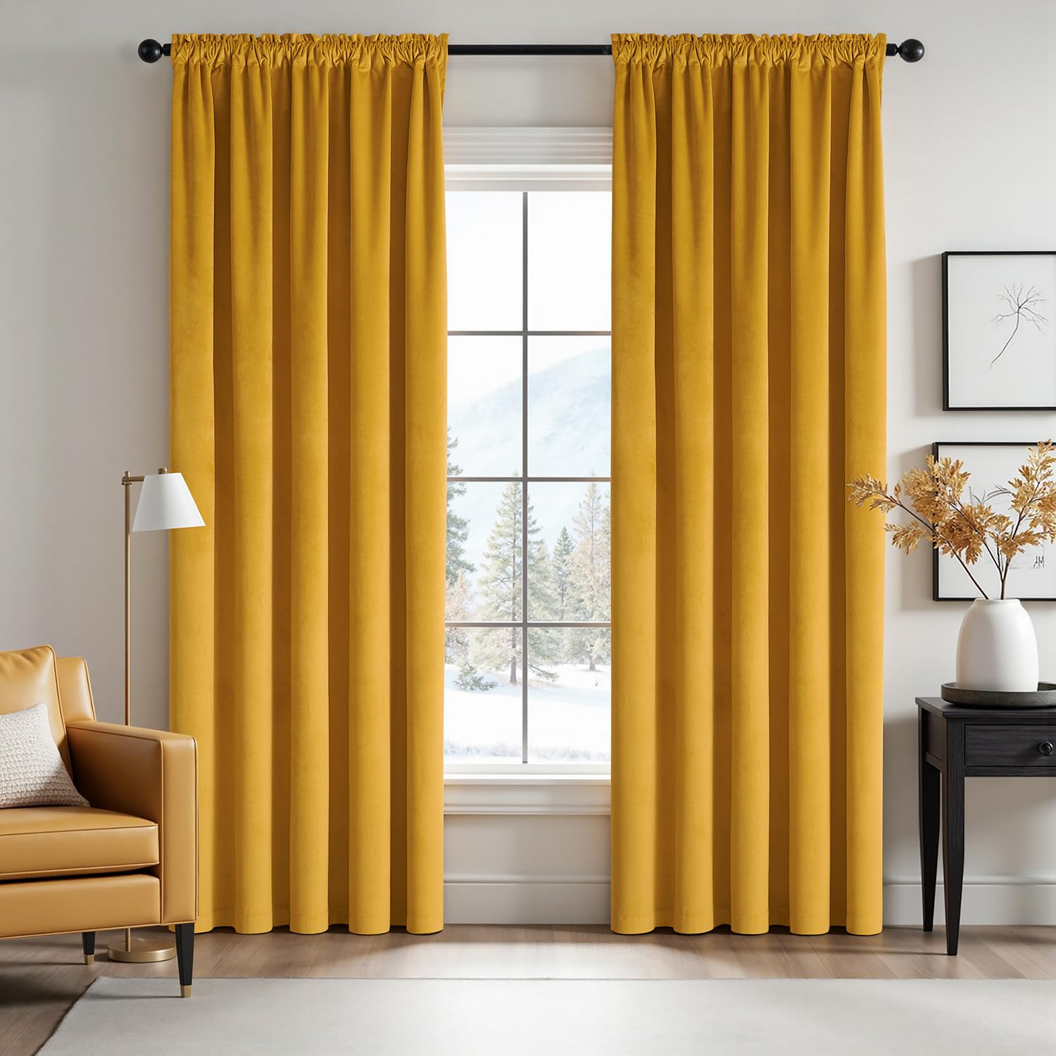 Miulee Tende Oscuranti Termiche in Velluto 140x280cm, Giallo