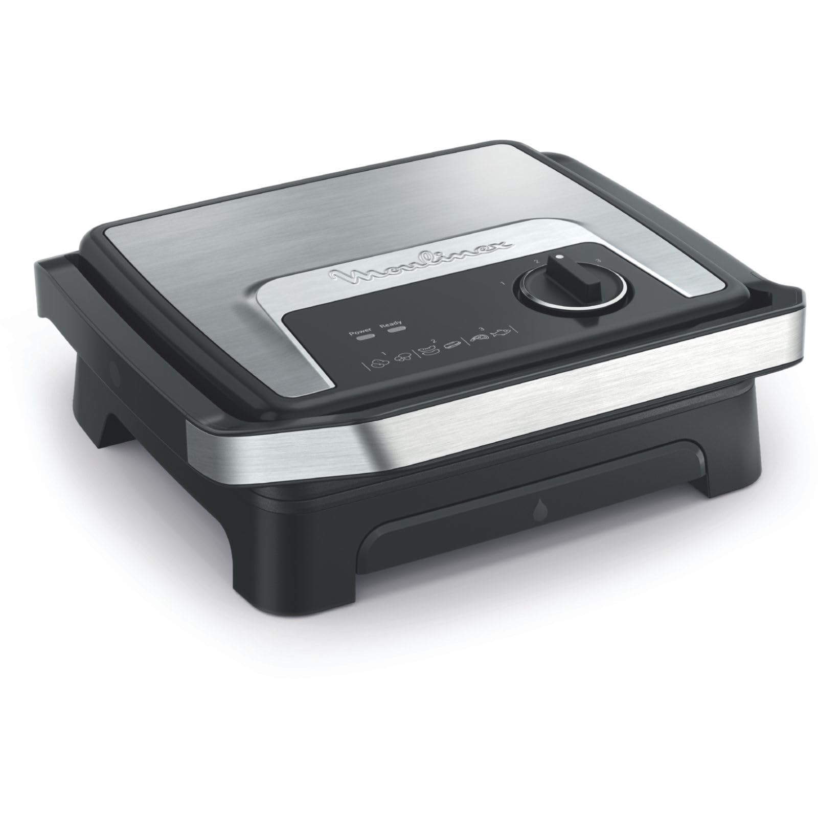 Moulinex Inicio Adjust, Piastra per Panini e Griglia Elettrica 2-in-1 con Termostato Regolabile e Design Salvaspazio, Cottura Rapida, Facile da Pulire, 2000 W, Colore Nero/Acciaio Inox, GI272D