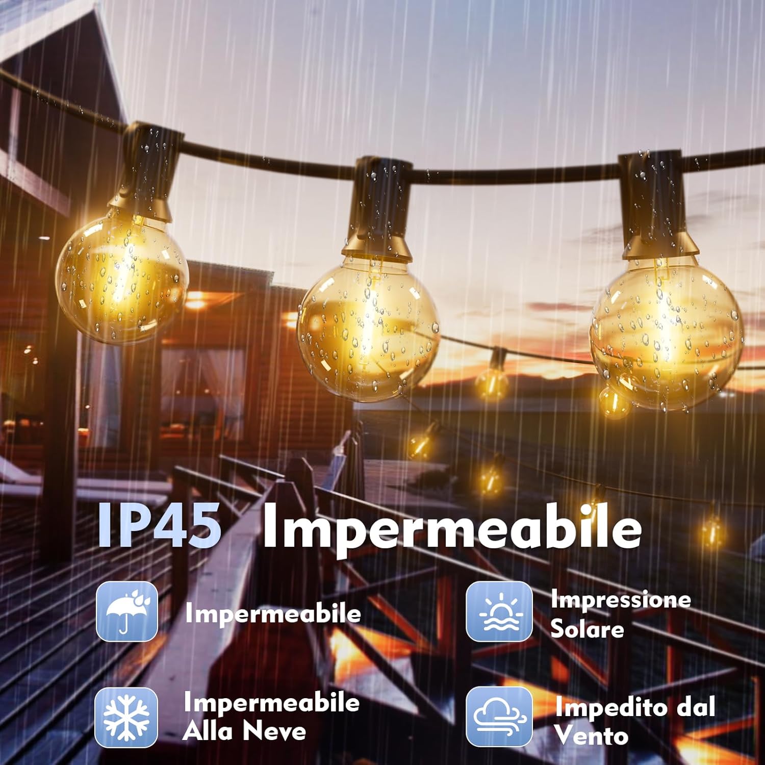 Yuusei Catena Luminosa Esterno LED 15M, Bianco Caldo - immagine 3