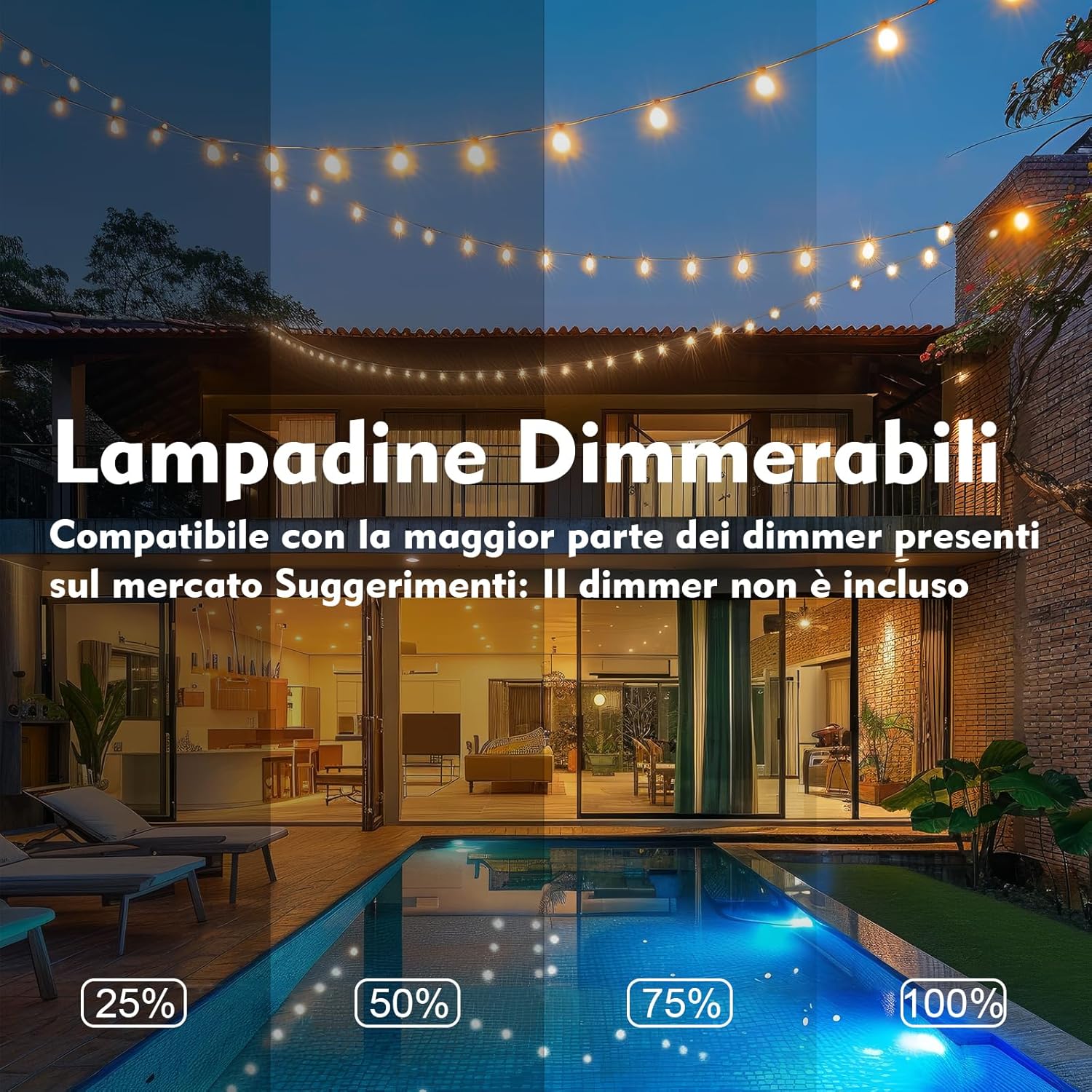 Yuusei Catena Luminosa Esterno LED 15M, Bianco Caldo - immagine 5