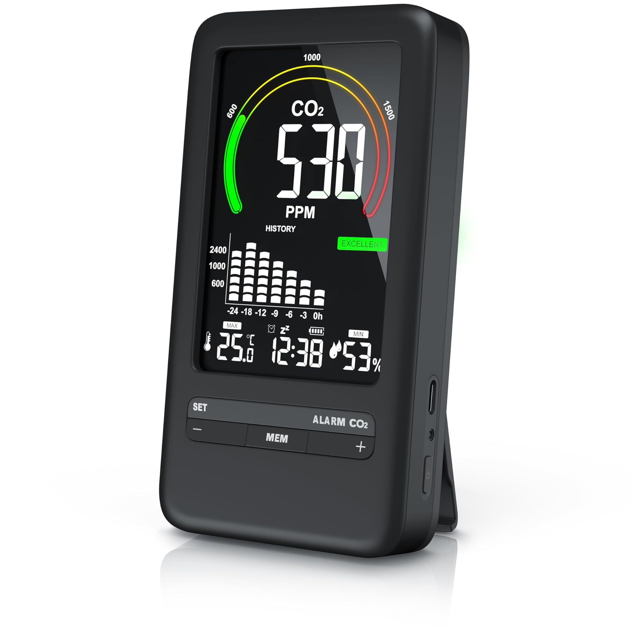 Brandson - Misuratore di CO2 PPM con Allarme, Nero