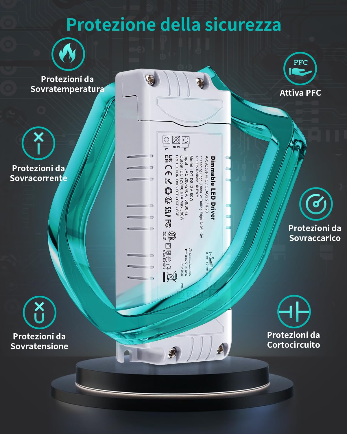 Reylax Trasformatore LED 12V 80W Dimmerabile - immagine 7