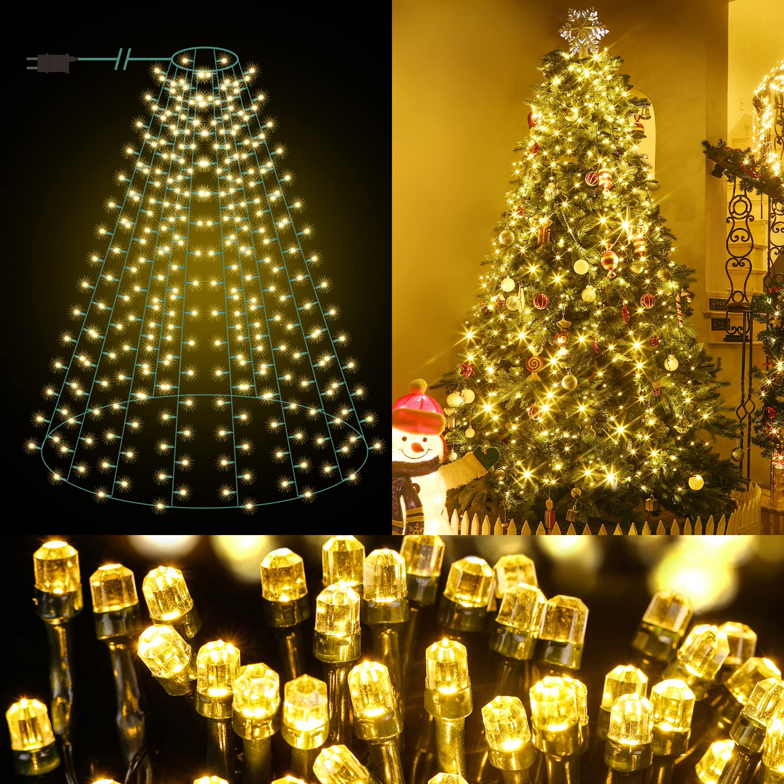 Luci Albero di Natale 400 LED 2M, Bianco Caldo