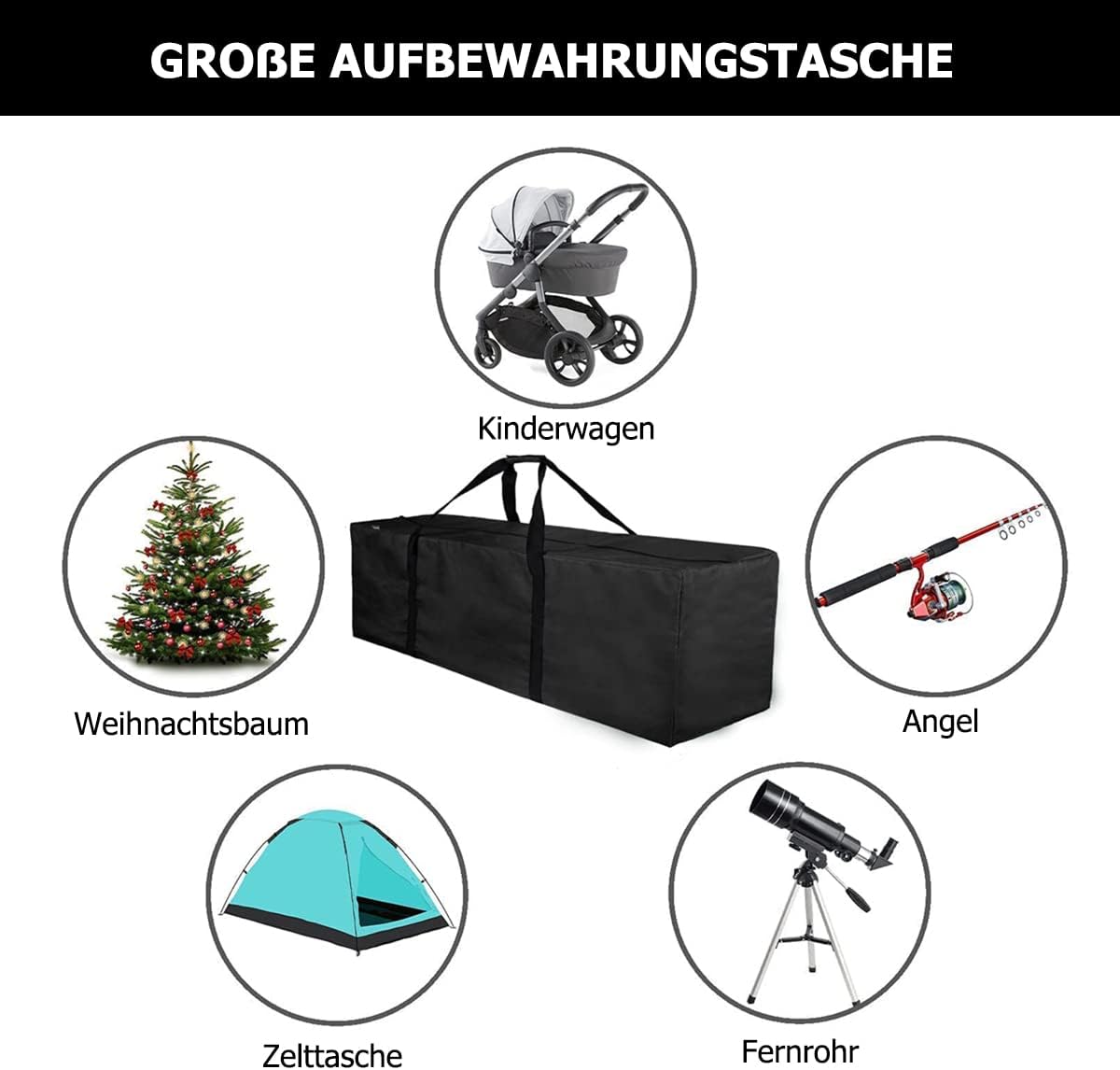 INFANZIA Borsa Sportiva Extra Grande con Cerniera, Nero - immagine 2