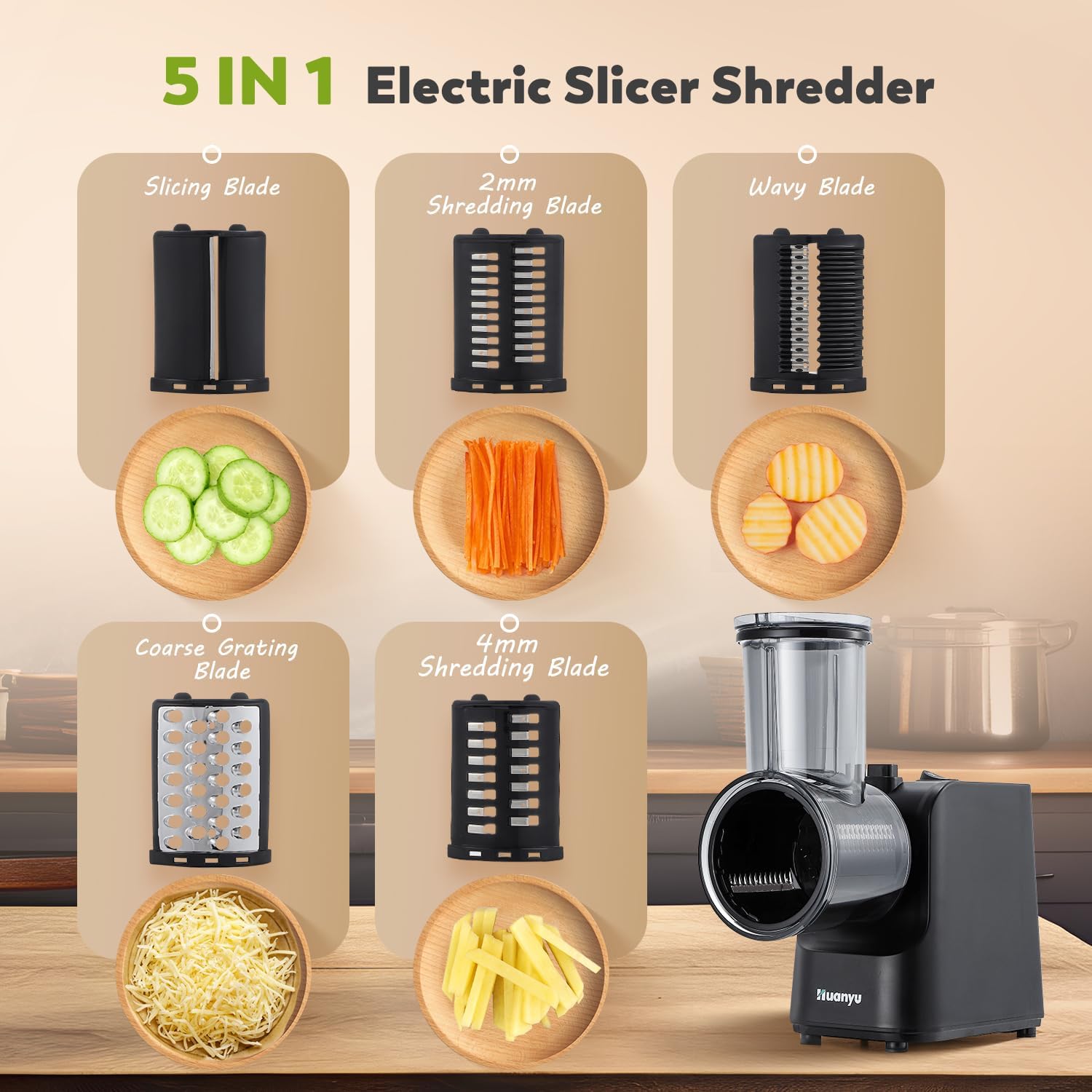 Huanyu Grattugia Elettrica Multifunzionale 250W, Nera - immagine 2