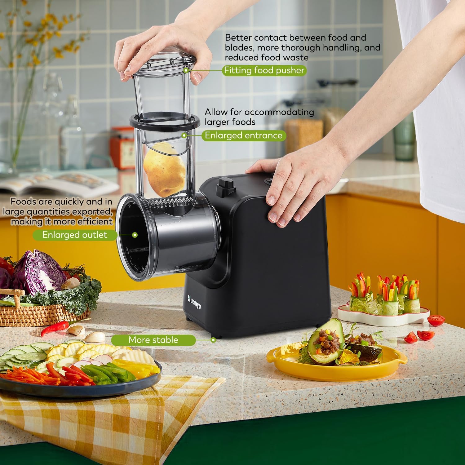 Huanyu Grattugia Elettrica Multifunzionale 250W, Nera - immagine 4