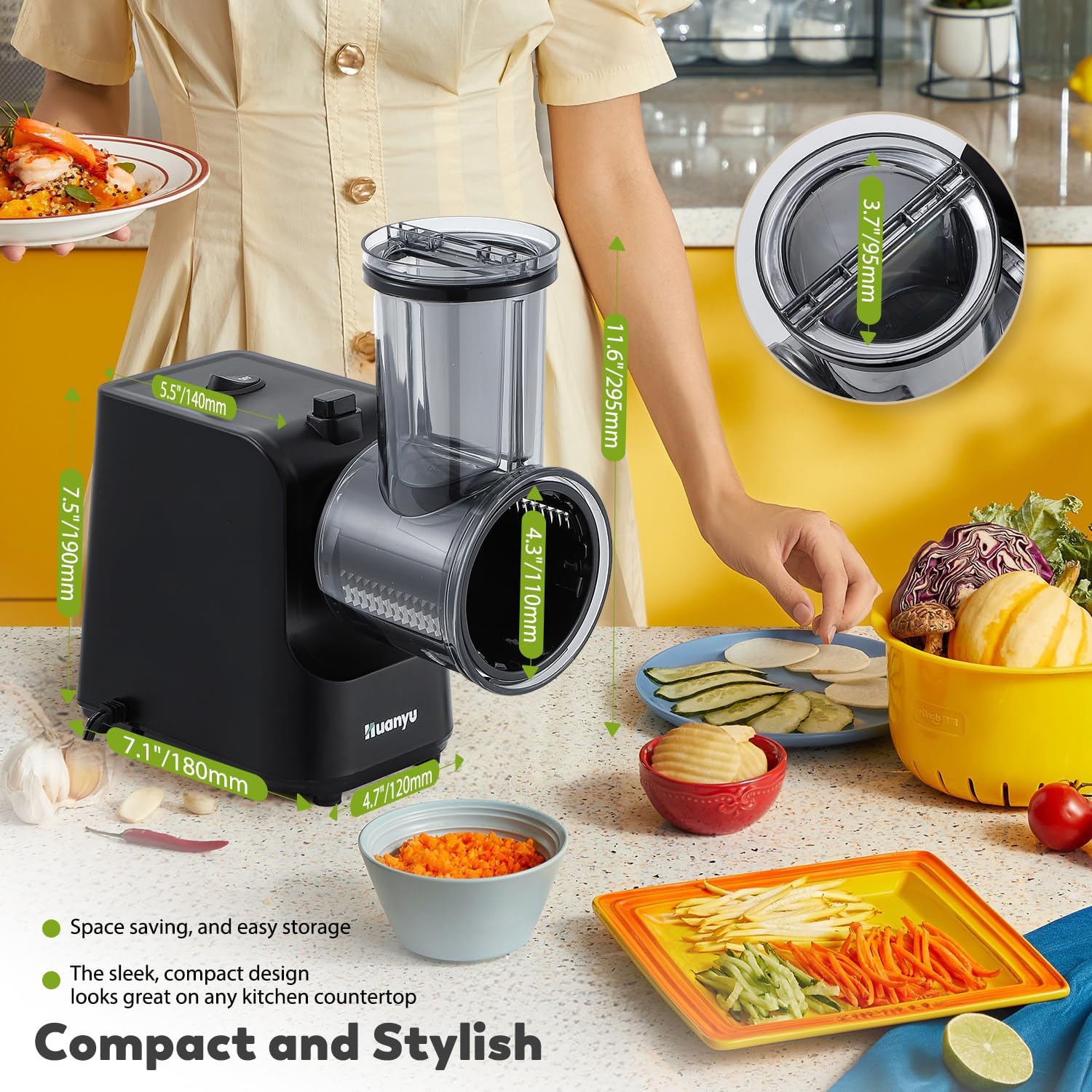 Huanyu Grattugia Elettrica Multifunzionale 250W, Nera - immagine 5