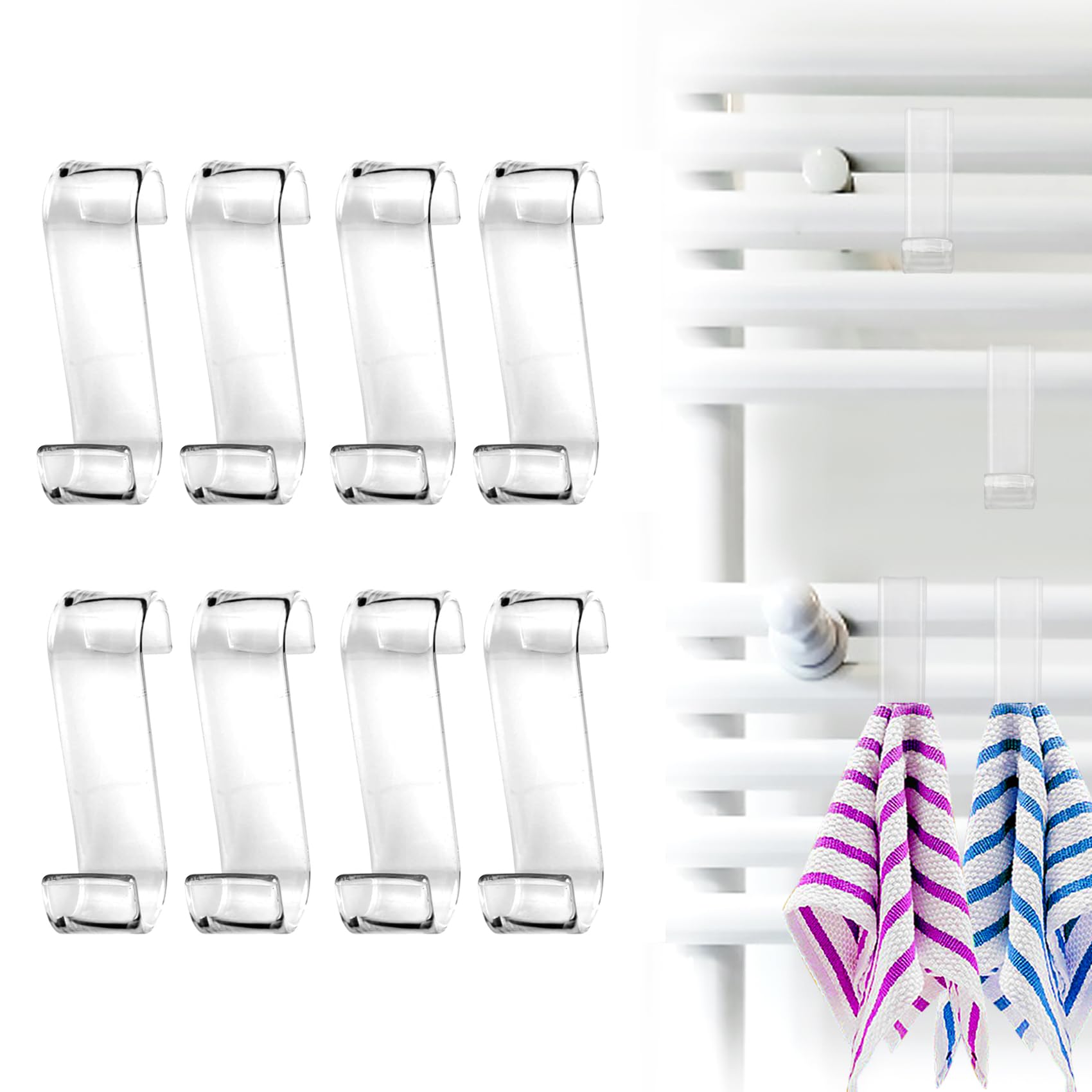 8 Ganci Termoarredo Bagno in Plastica, Trasparente