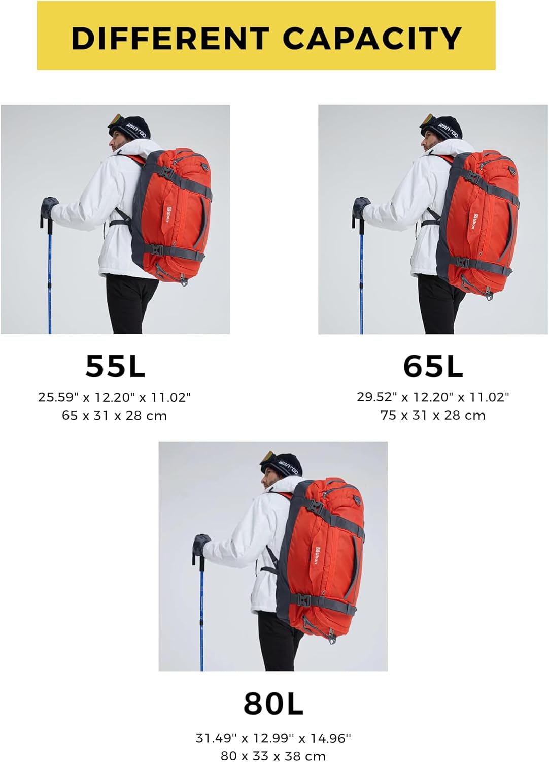 Ubon Borsone da Viaggio Grande 55L, Arancione - immagine 2