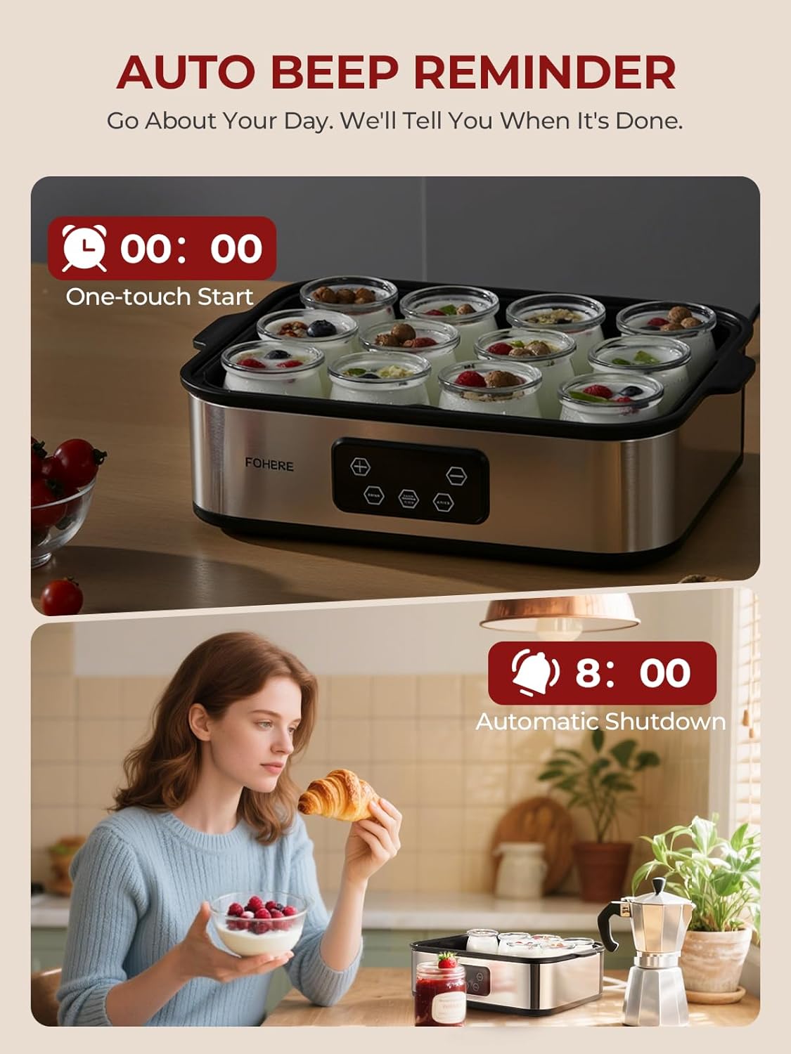 FOHERE Yogurtiera Elettrica con LCD Display - immagine 3