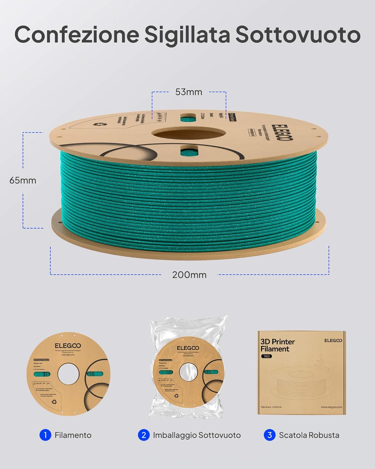 Elegoo Filamento PLA 1,75 mm Glitter 4KG - immagine 5