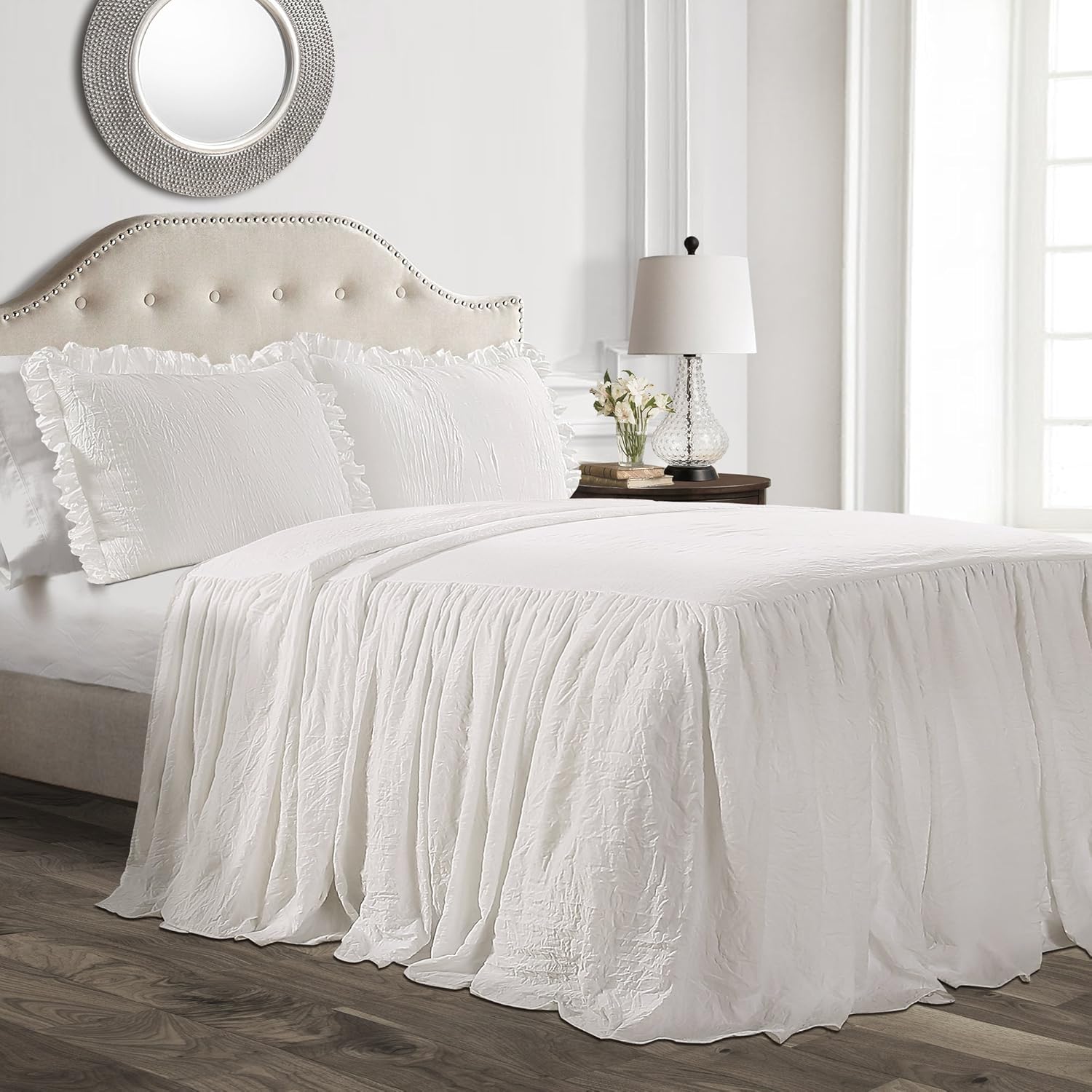 Lush Decor Ruffle Skirt Bedspread - Copriletto con Volant, Bianco