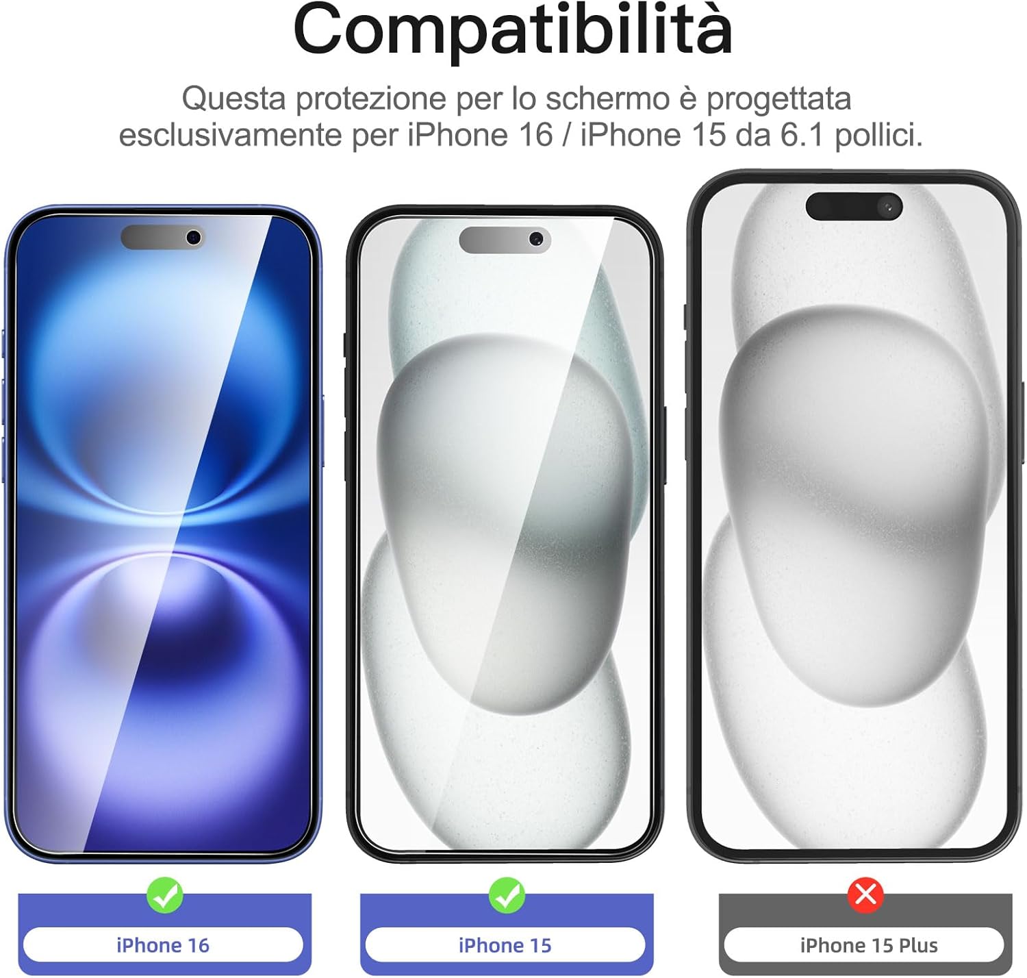 New'c 3 Pezzi Vetro Temperato per iPhone 16/15 (6,1 Pollici) - immagine 2