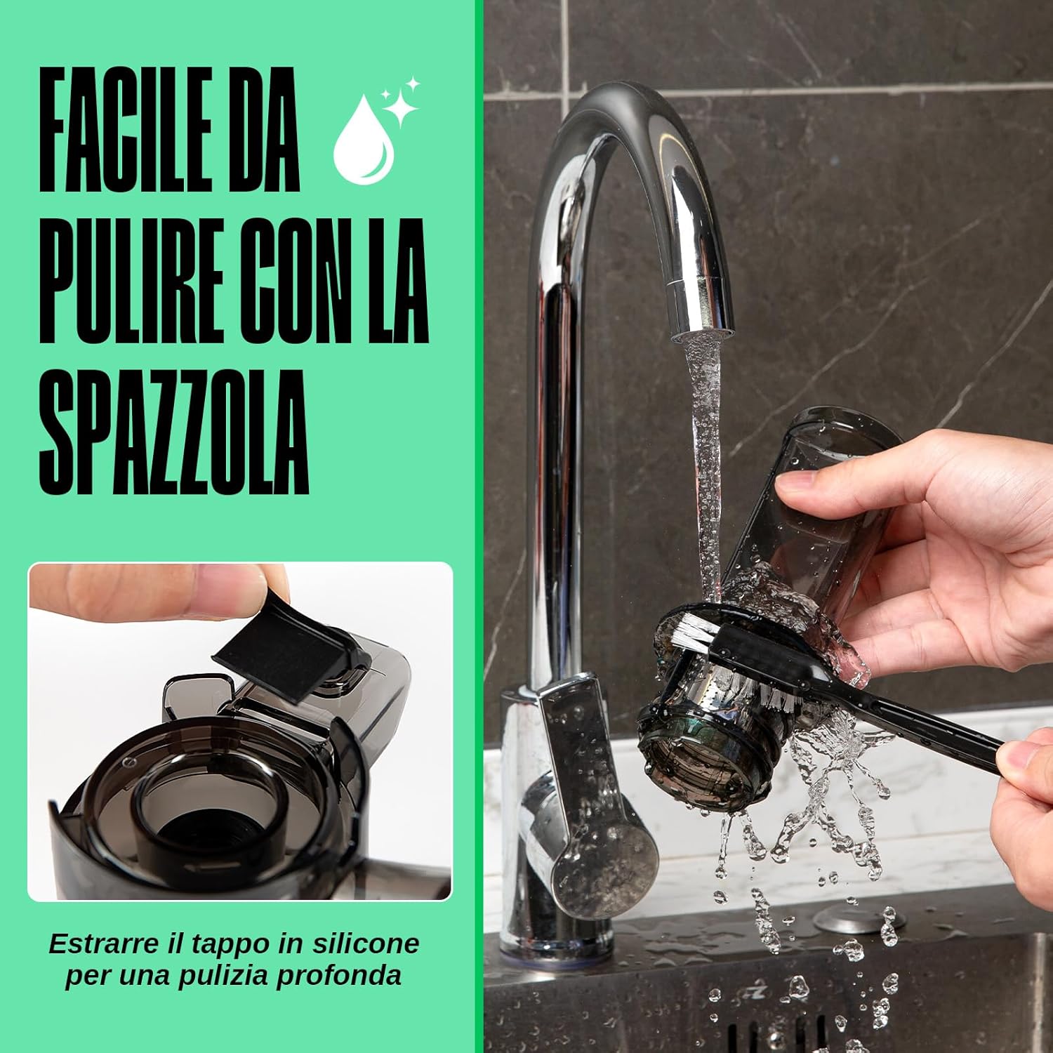 Ventray Ginnie - Estrattore Frutta e Verdura Slow Juicer, Verde - immagine 4