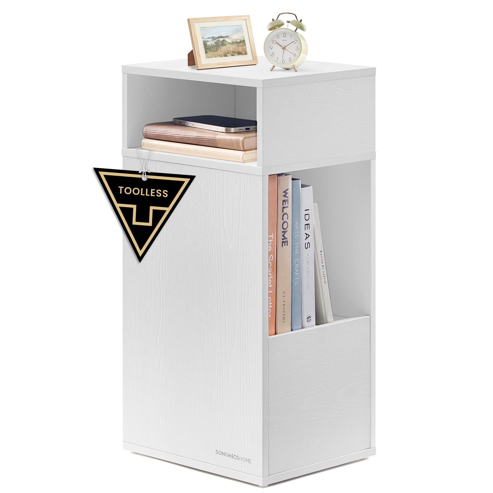 Songmics Home Comodino Sottile Bianco Neve