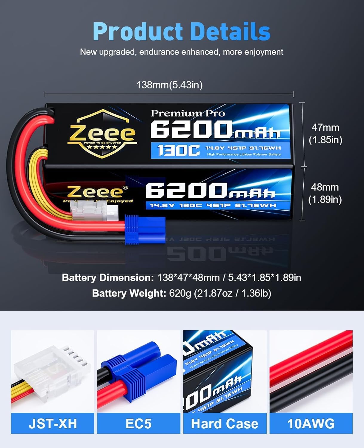 Zeee Premium Pro 4S Lipo 6200mAh 14,8V 130C (2pcs) - immagine 2