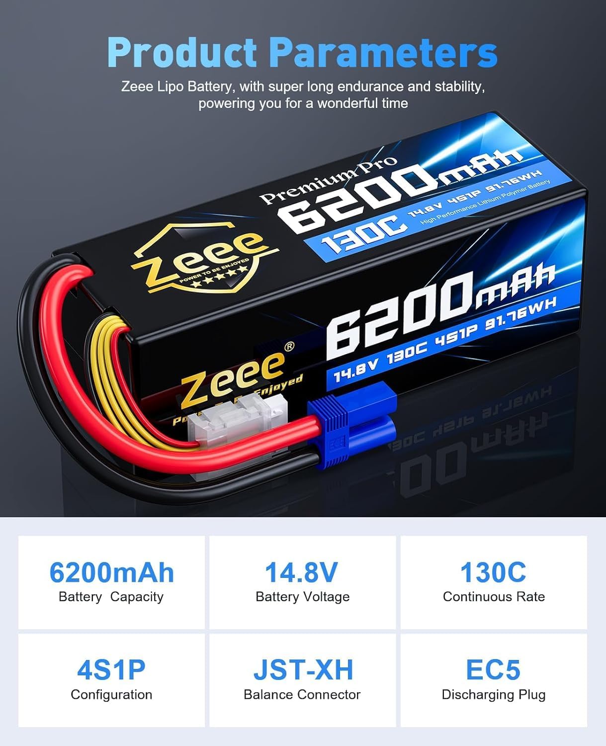 Zeee Premium Pro 4S Lipo 6200mAh 14,8V 130C (2pcs) - immagine 3