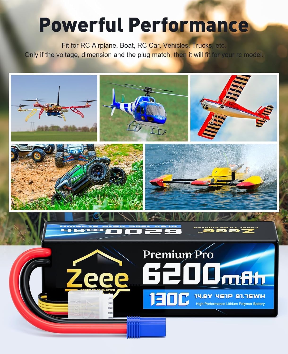 Zeee Premium Pro 4S Lipo 6200mAh 14,8V 130C (2pcs) - immagine 5
