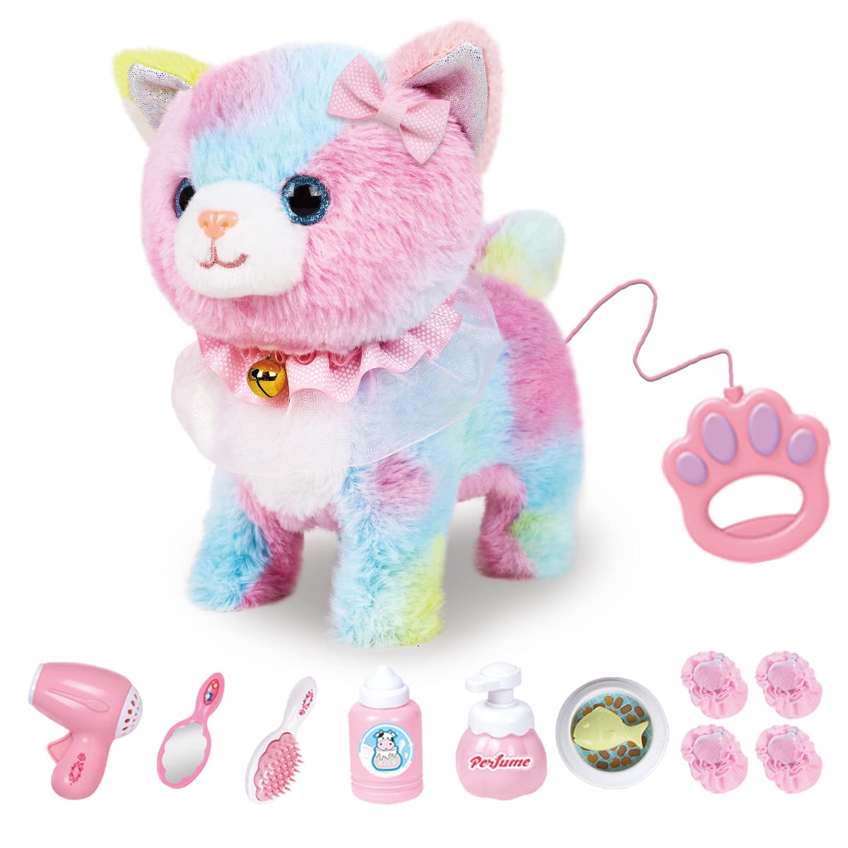 Gatto Giocattolo di Peluche Elettronico con Guinzaglio