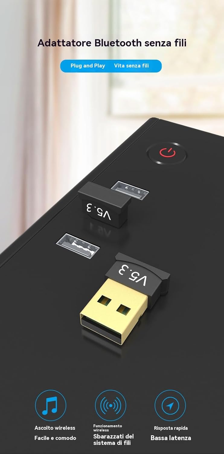 Adattatore Bluetooth USB 5.3 per PC Laptop - immagine 2