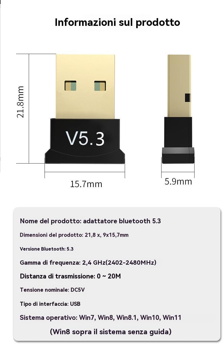 Adattatore Bluetooth USB 5.3 per PC Laptop - immagine 5