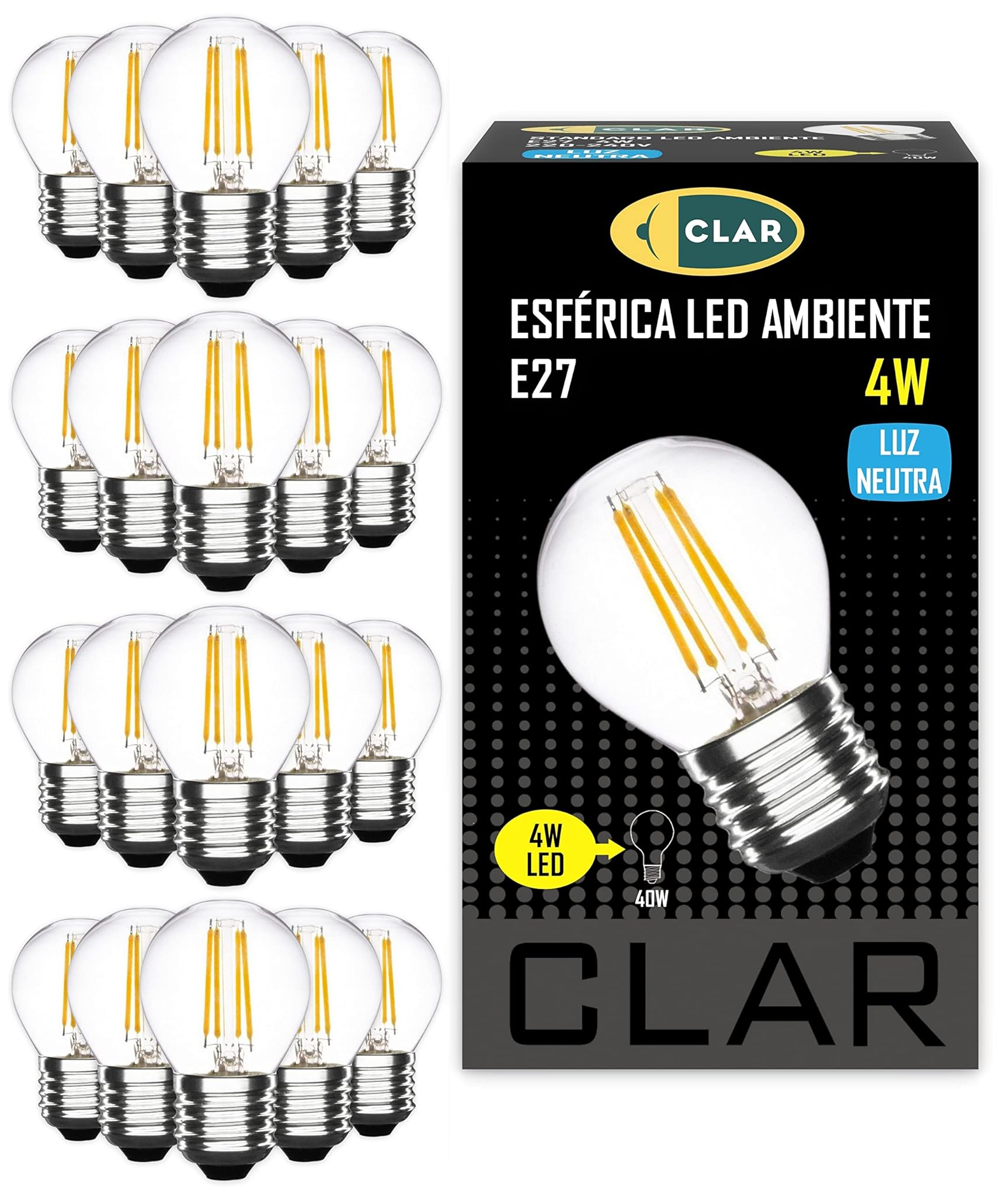 Clar - Lampadine LED E27 Vintage 4W, Pack 20