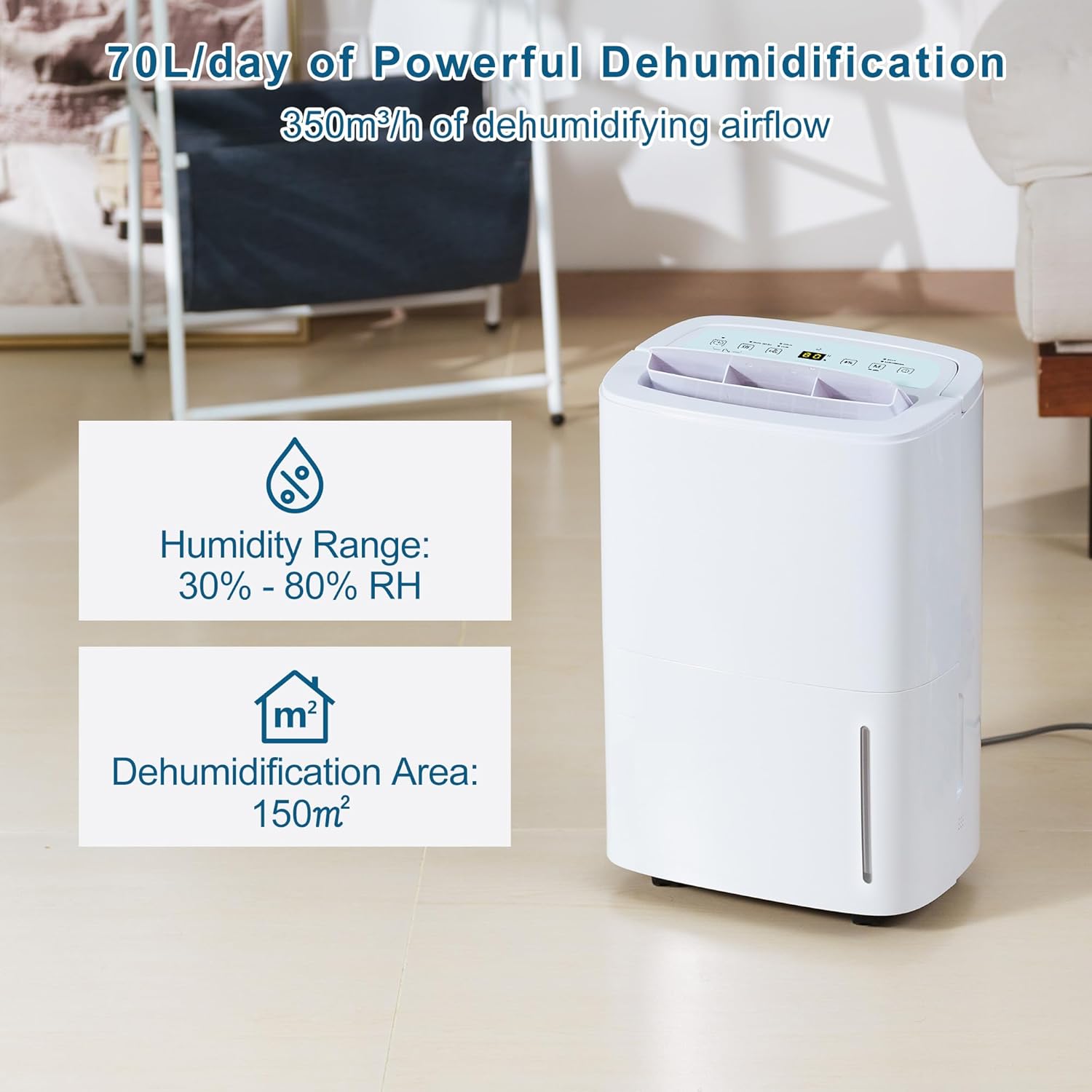 Deumidificatore Elettrico Portatile 70L/Giorno - immagine 2