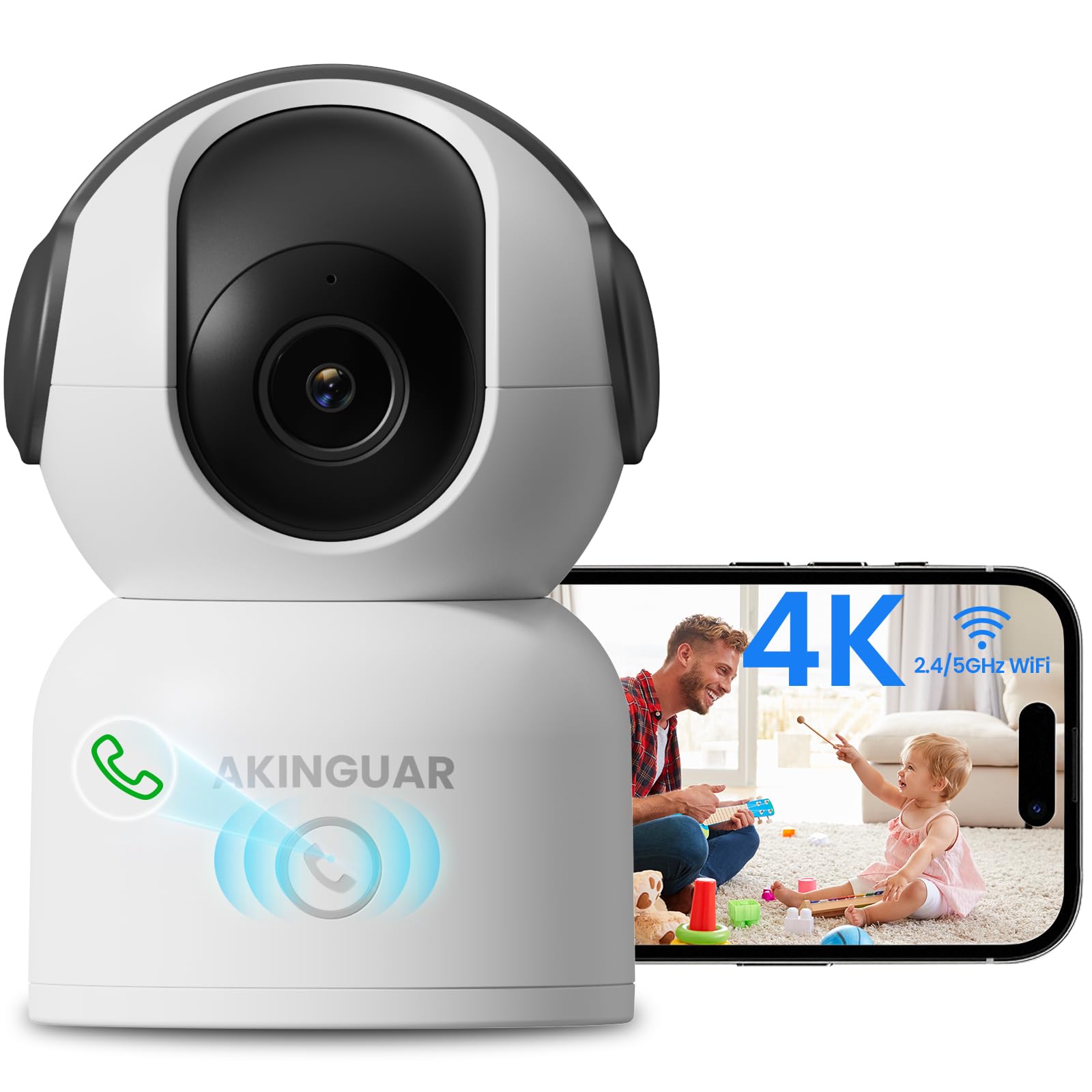 Akinguar 4K 8MP Telecamera WiFi Interno 2,4/5 GHz