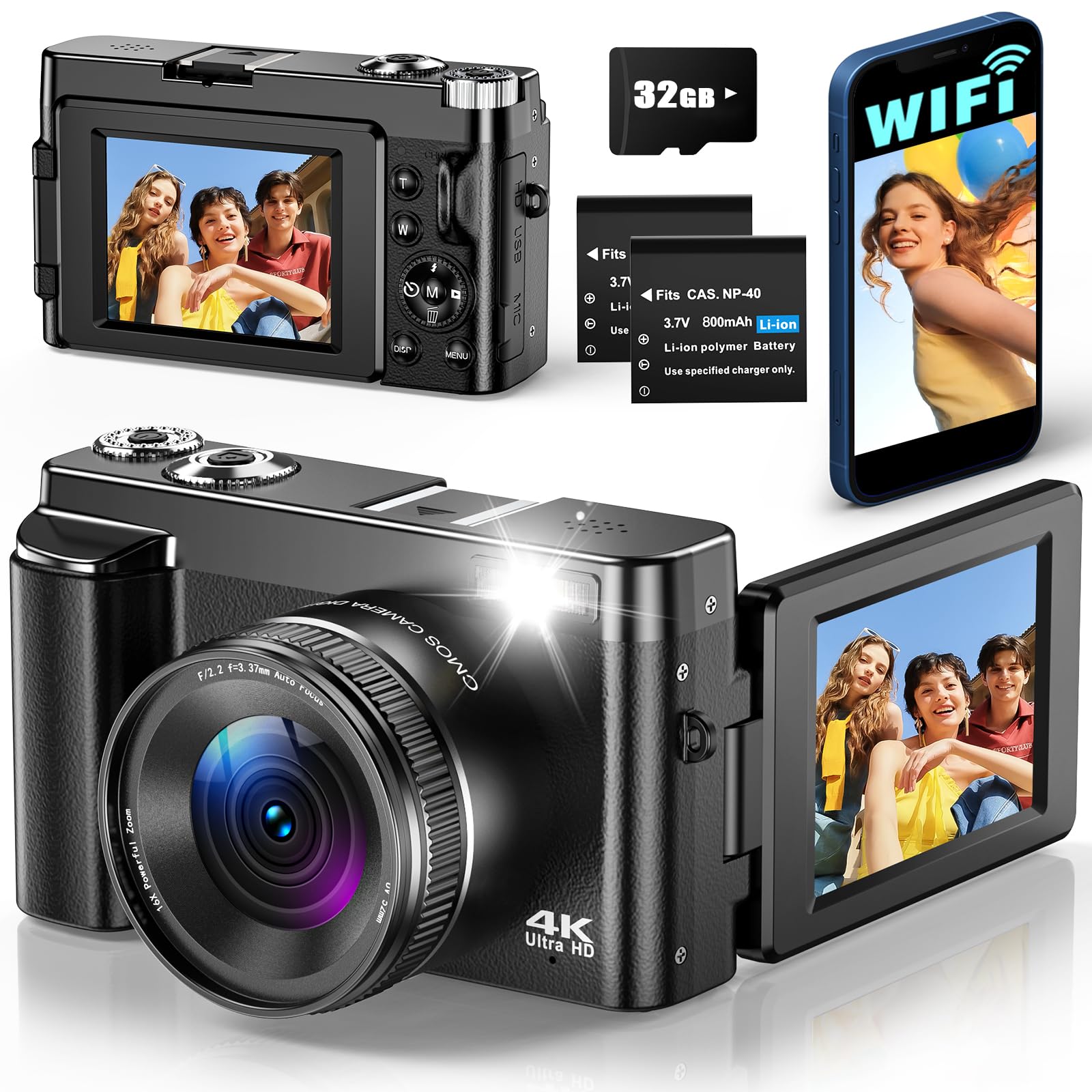 Fotocamera Digitale 4K 64MP con WiFi e Scheda 32GB