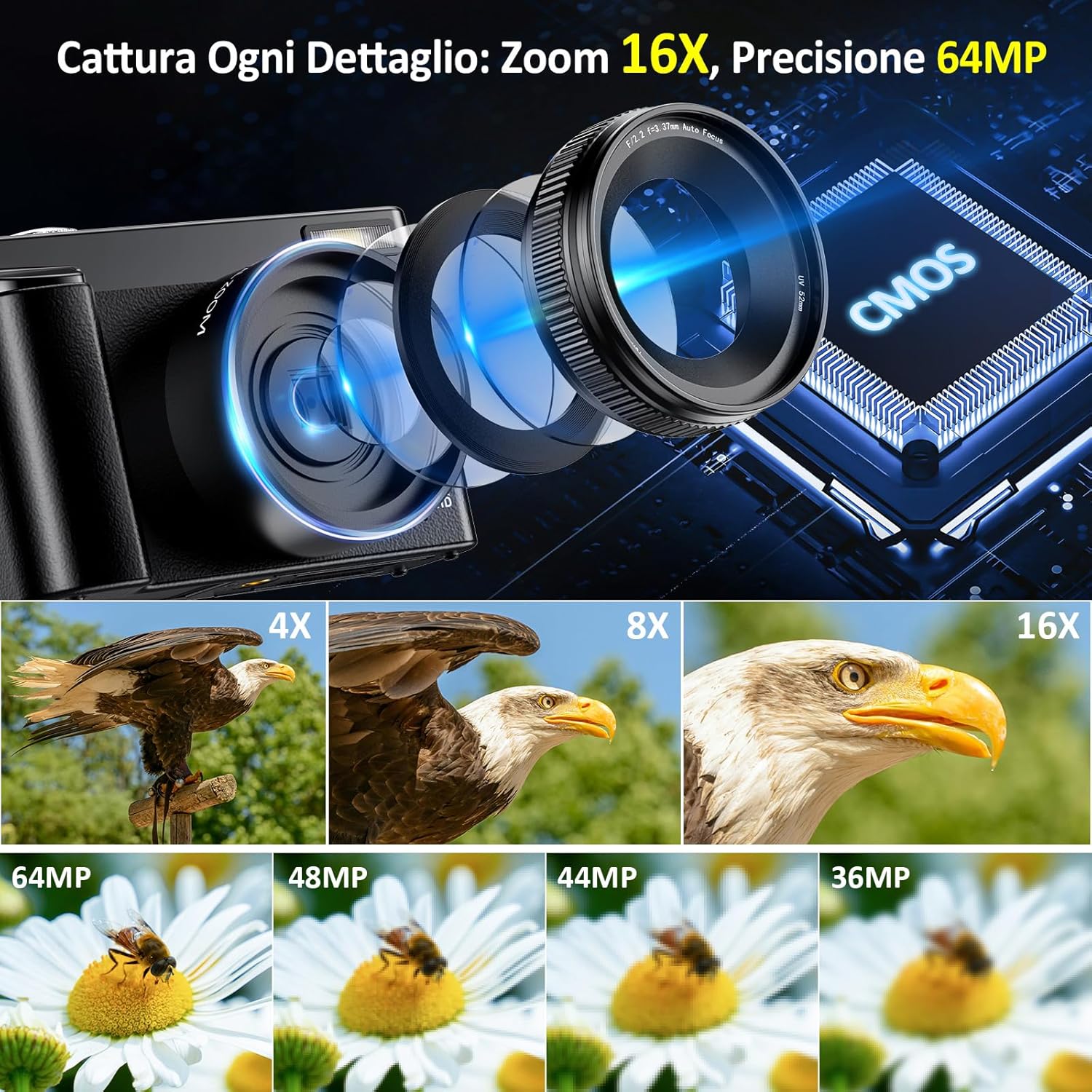 Fotocamera Digitale 4K 64MP con WiFi e Scheda 32GB - immagine 5