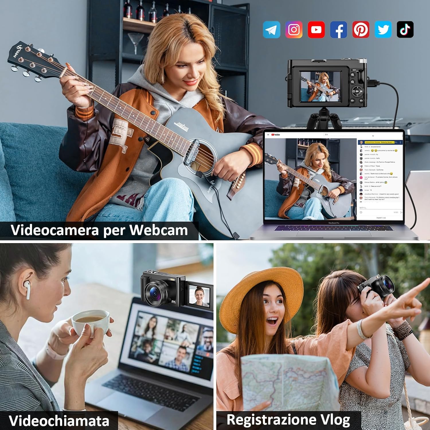 Fotocamera Digitale 4K 64MP con WiFi e Scheda 32GB - immagine 7