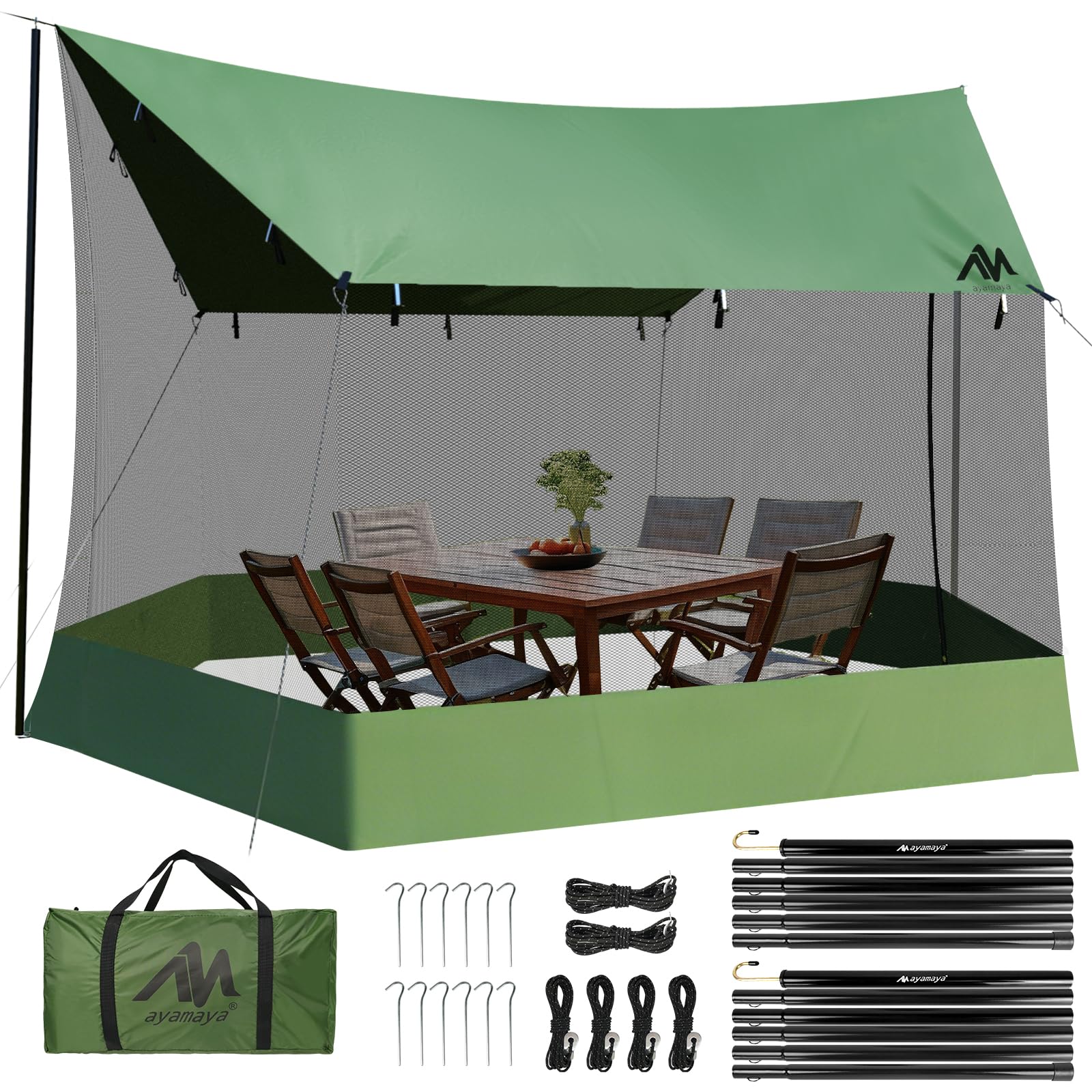 Tarp Impermeabile con Zanzariera e Aste 3x5m