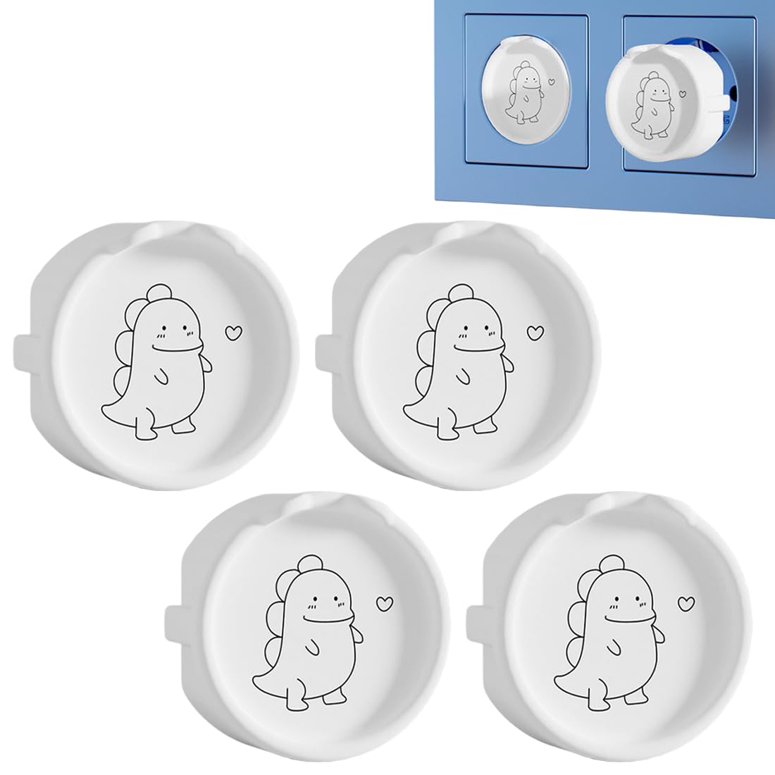 4 Pezzi copriprese di tipo F in silicone, protezione prese decorativo, copertura antipolvere, tappi prese, copripresa casa antipolvere (bianco dinosauro)