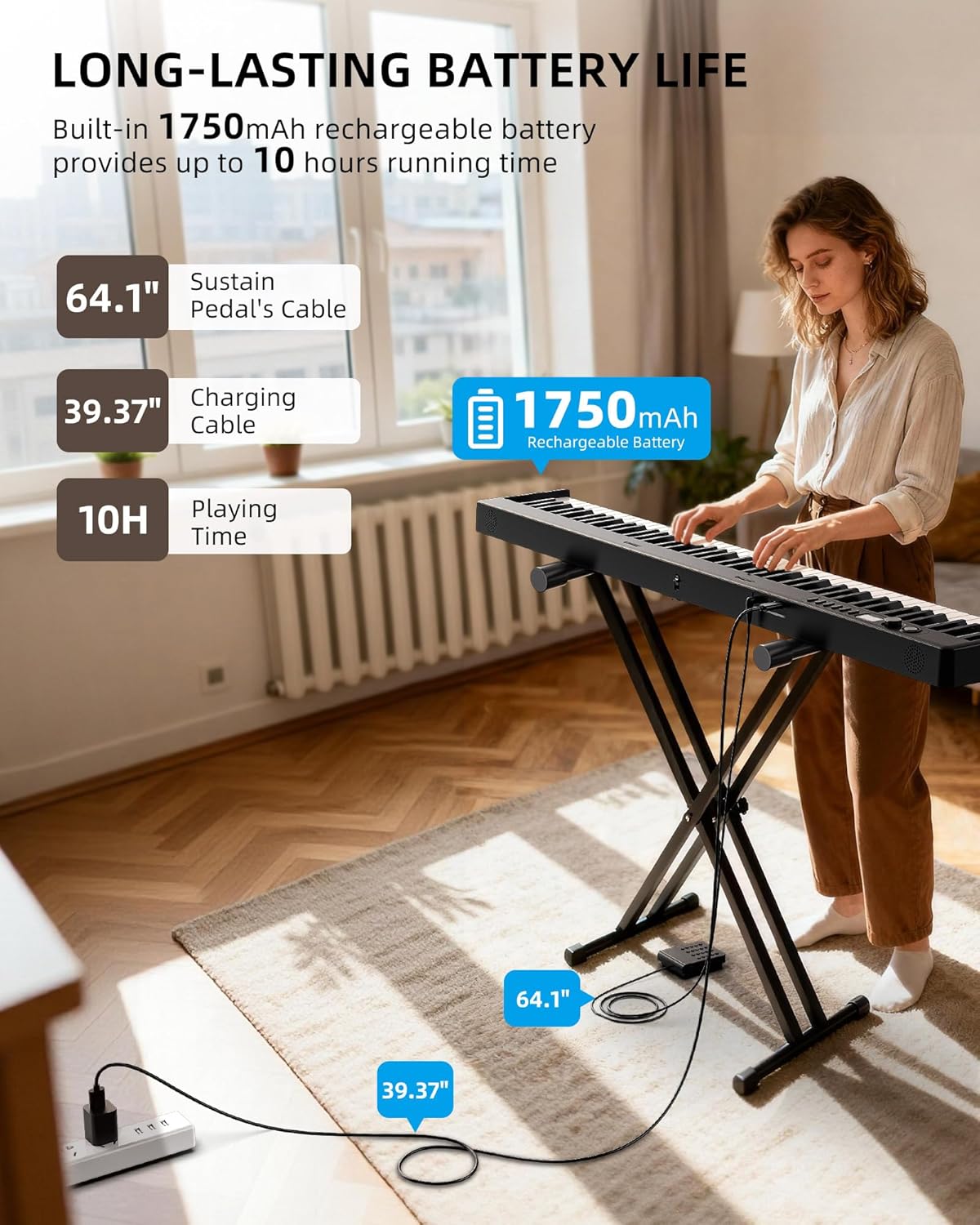 Lekato Pianoforte Elettronico Pieghevole 88 Tasti - immagine 6