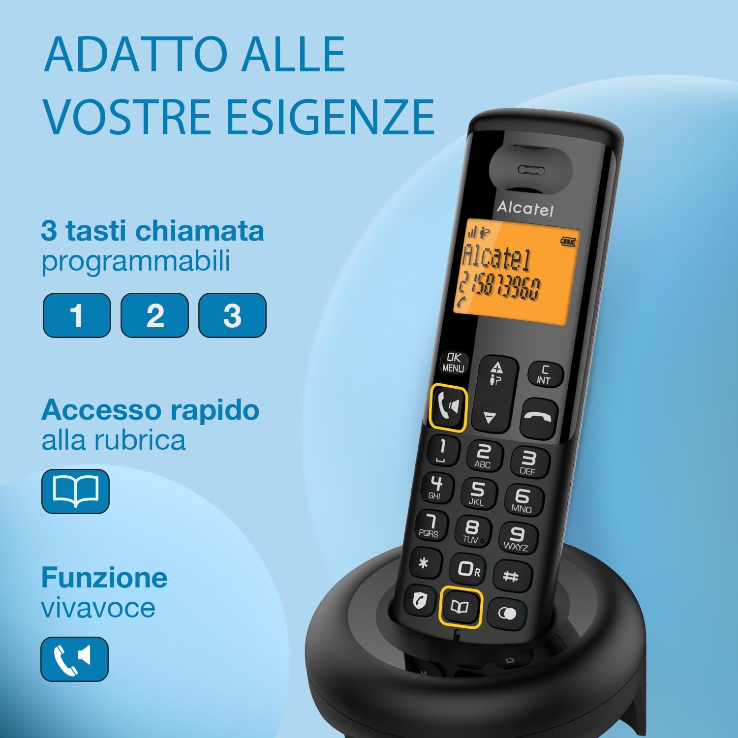 Alcatel E260 - Telefono Fisso Cordless DECT, Nero - immagine 4