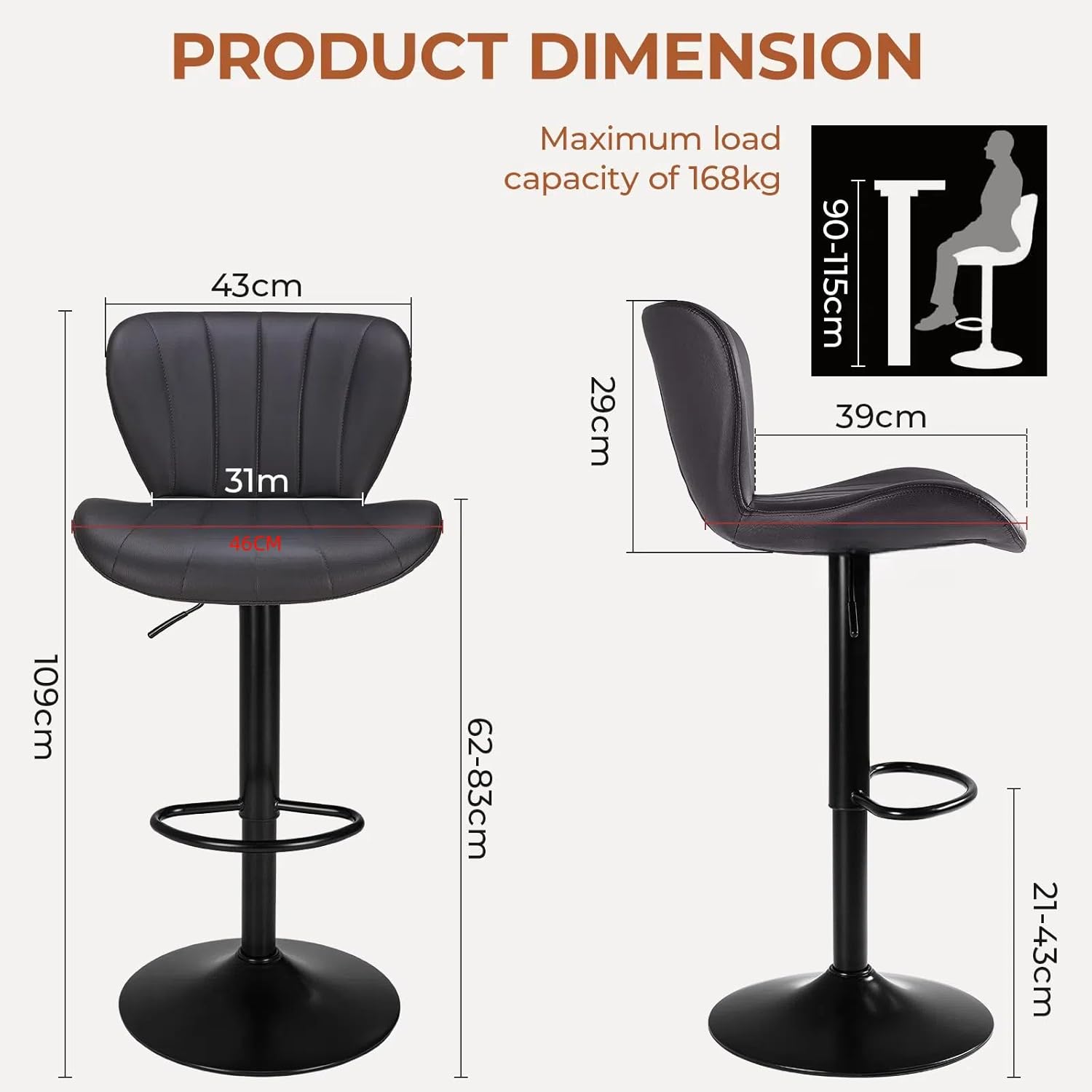 Clevich 2 Sgabelli Cucina Regolabili e Girevoli - immagine 2