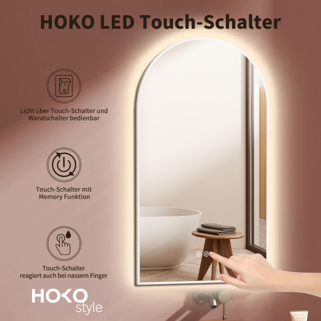 Hoko® Arch - Specchio ad Arco a LED 50x90cm - immagine 3