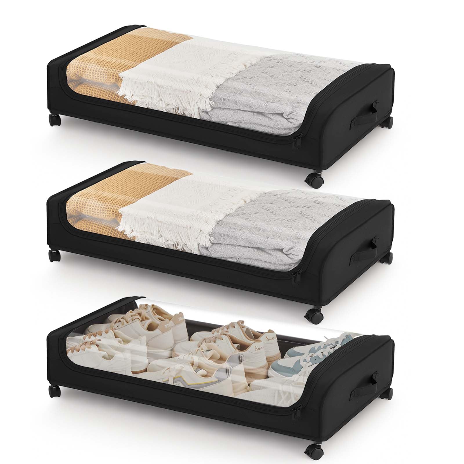 3 Pezzi Contenitori Sottoletto 50L con Ruote