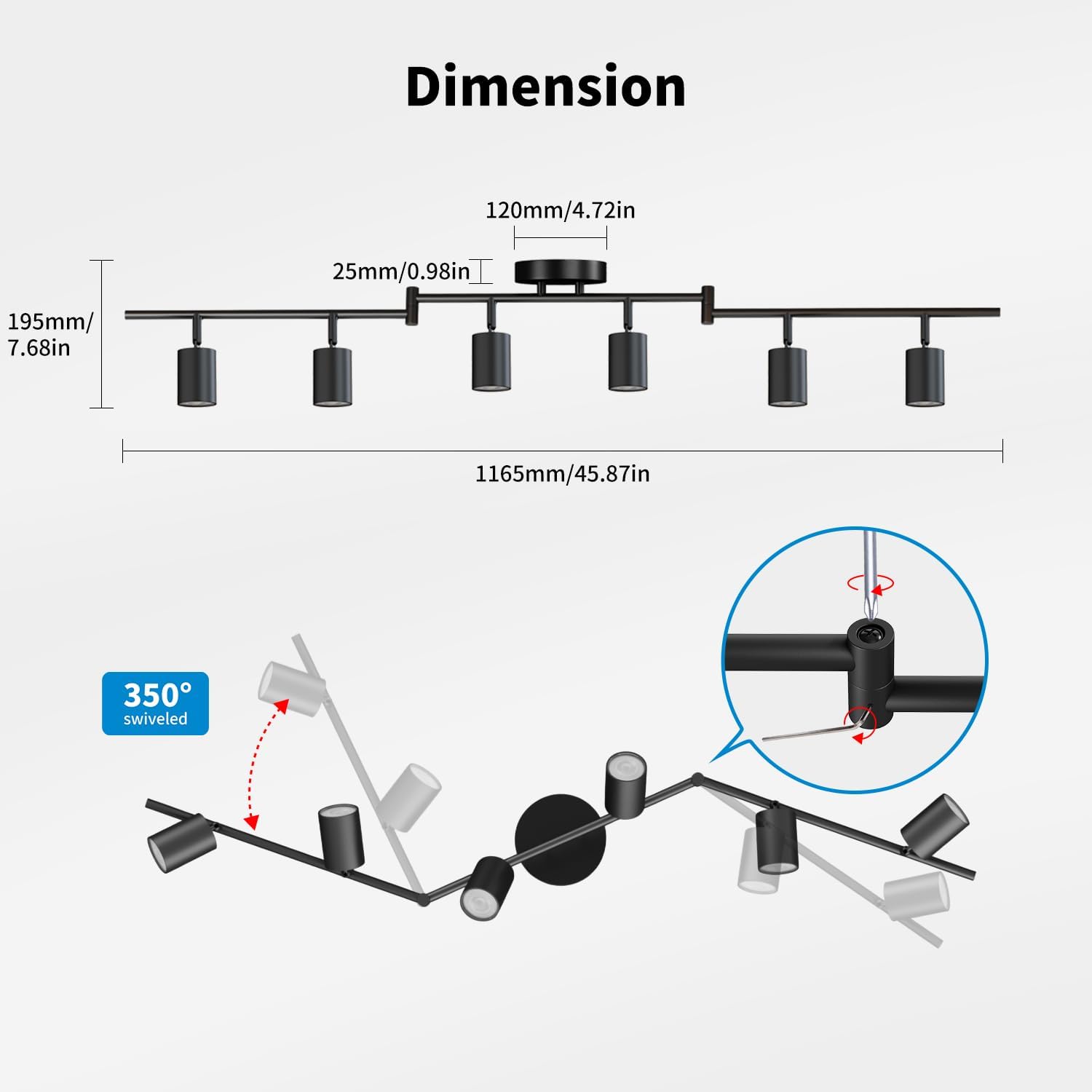 Lvwit Faretti LED da Soffitto Orientabili Neri 6 Luci GU10 - immagine 4