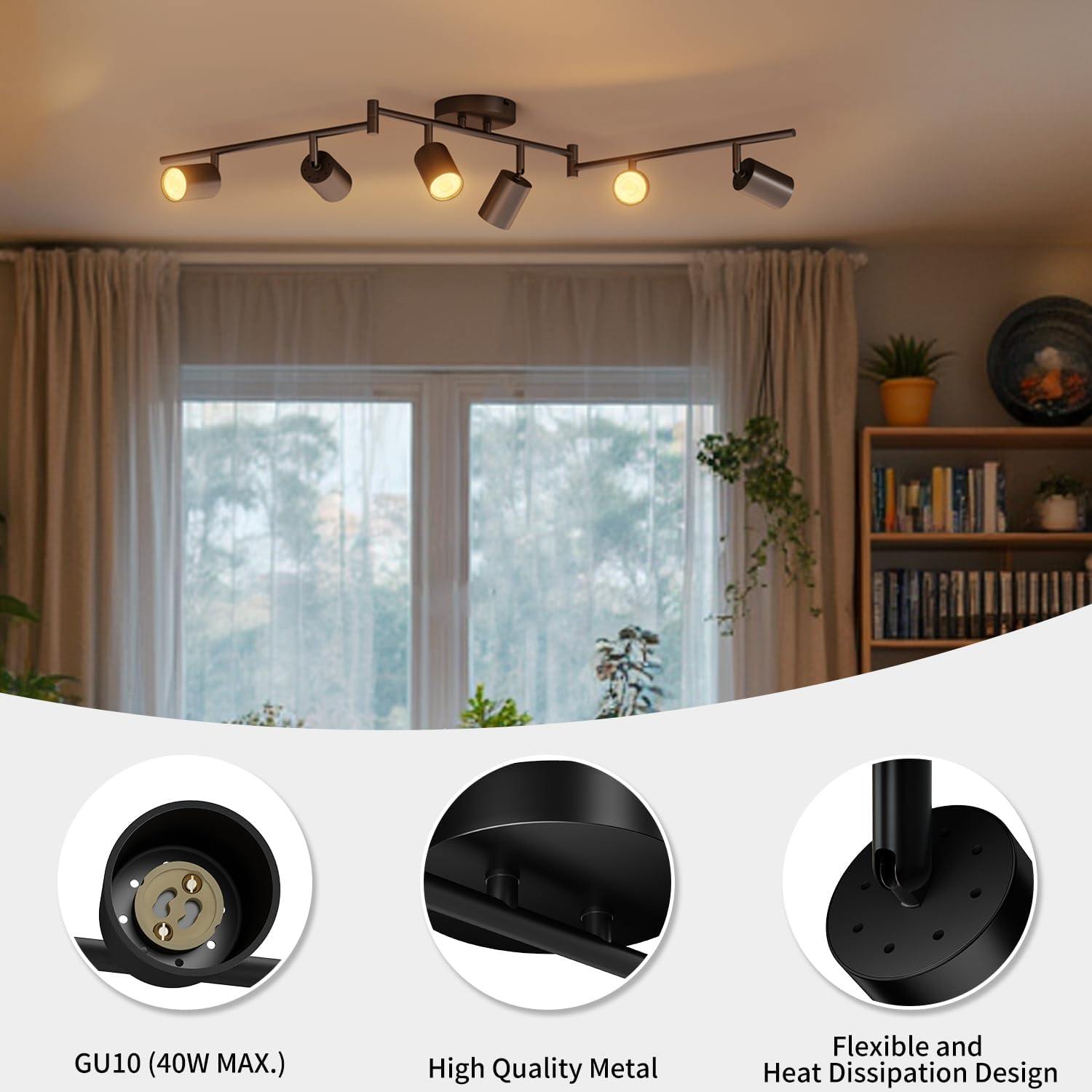 Lvwit Faretti LED da Soffitto Orientabili Neri 6 Luci GU10 - immagine 5